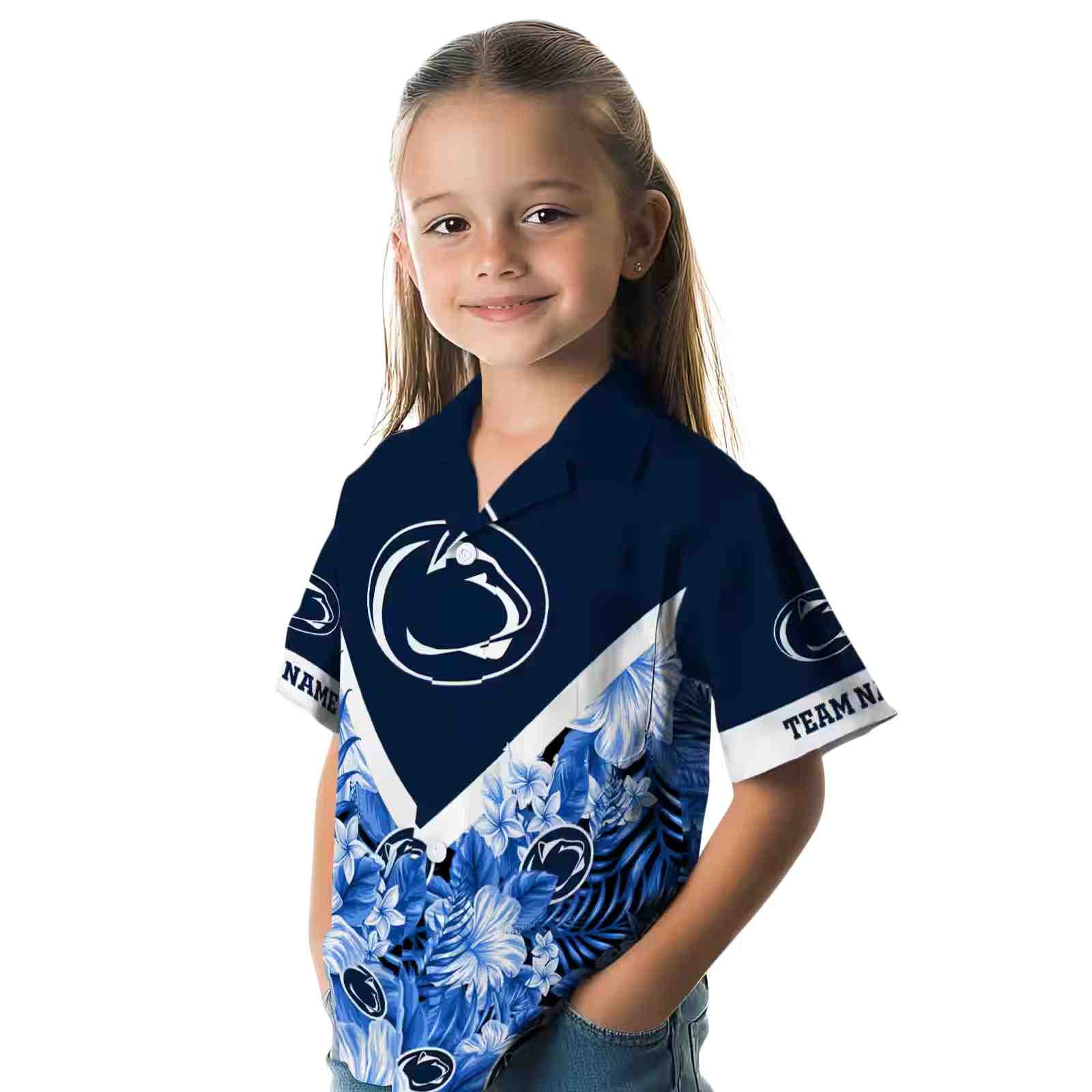 custom penn state nittany lions floral chevron blue hawaiian shirt premium grade