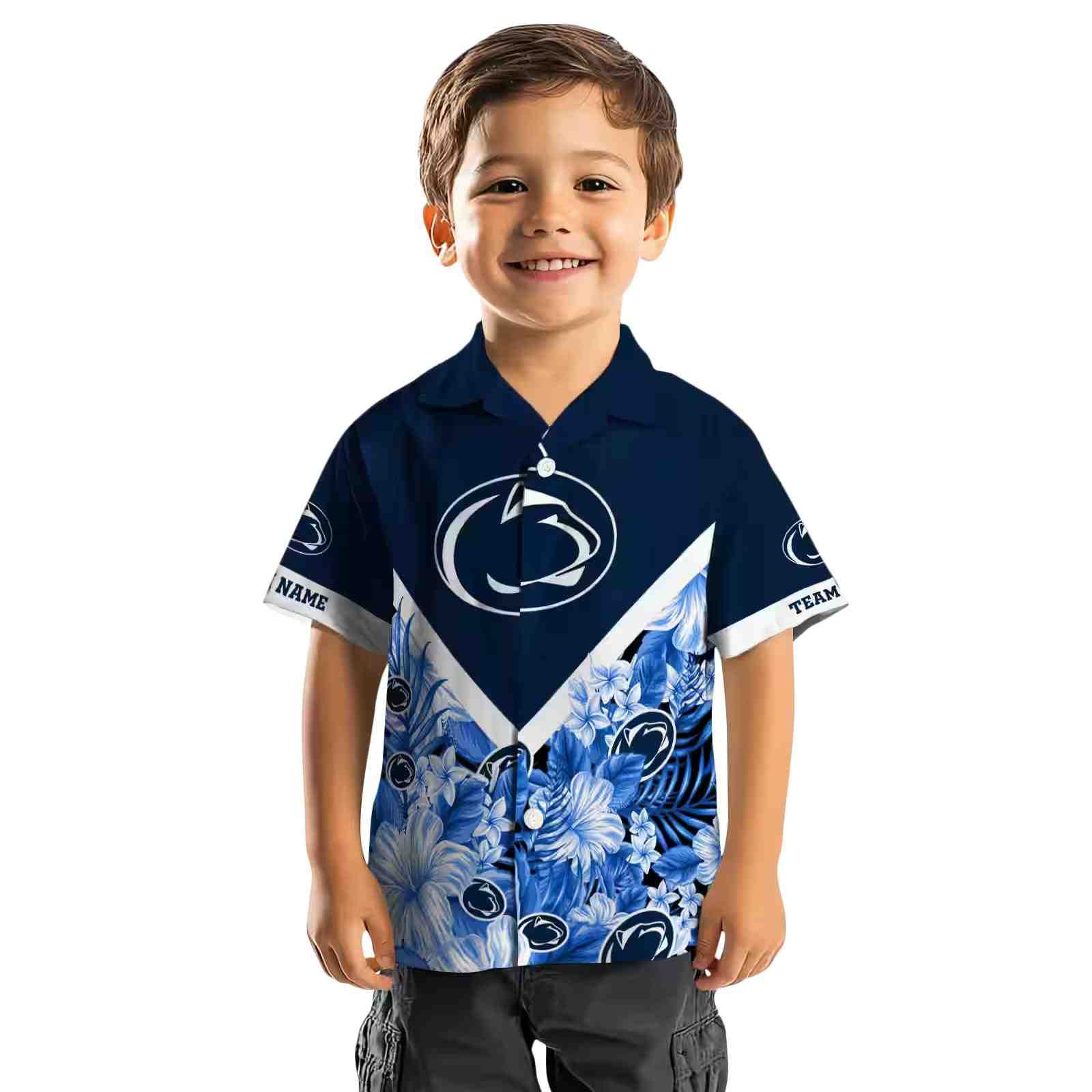 custom penn state nittany lions floral chevron blue hawaiian shirt top rated