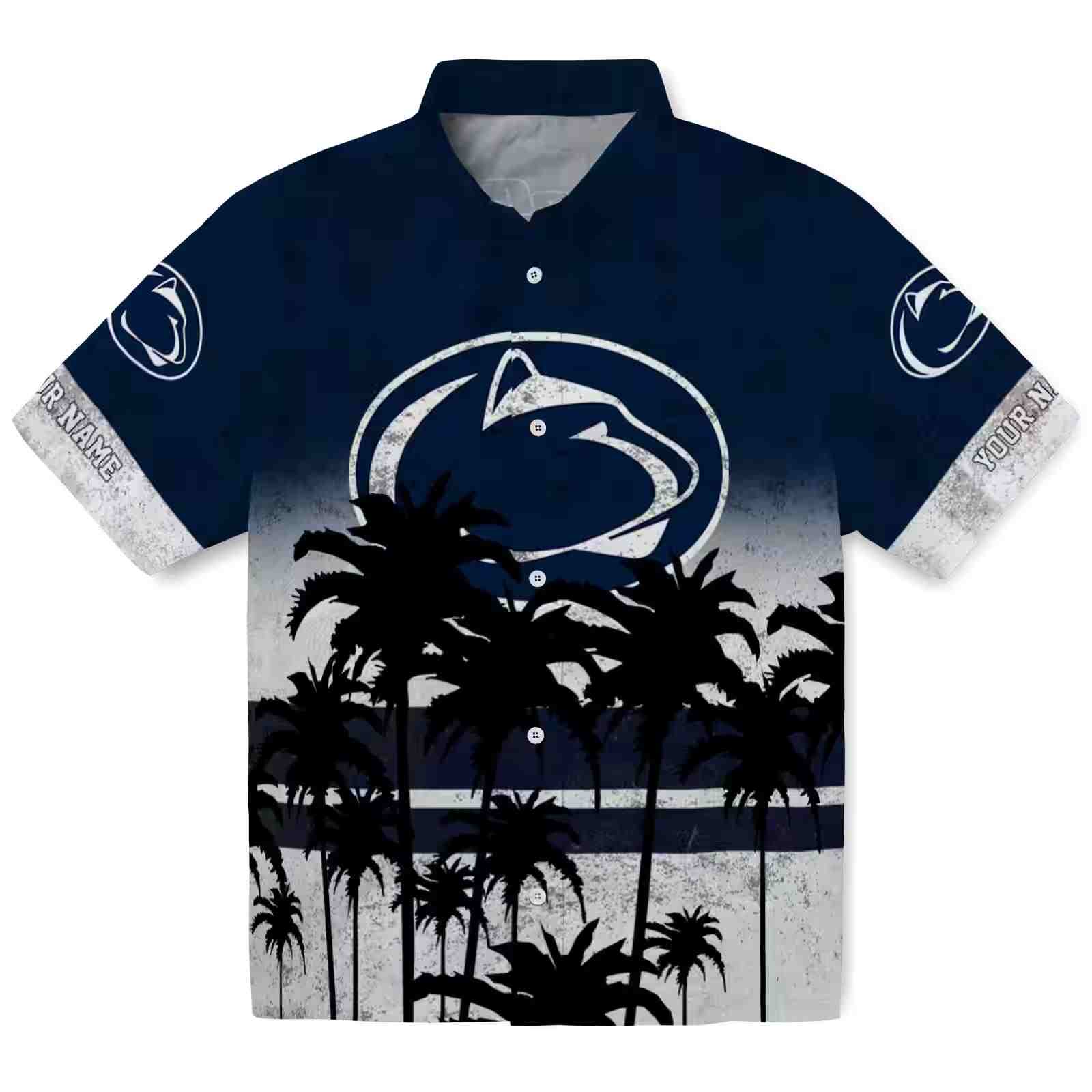 custom penn state nittany lions sunset pattern blue black hawaiian shirt best selling