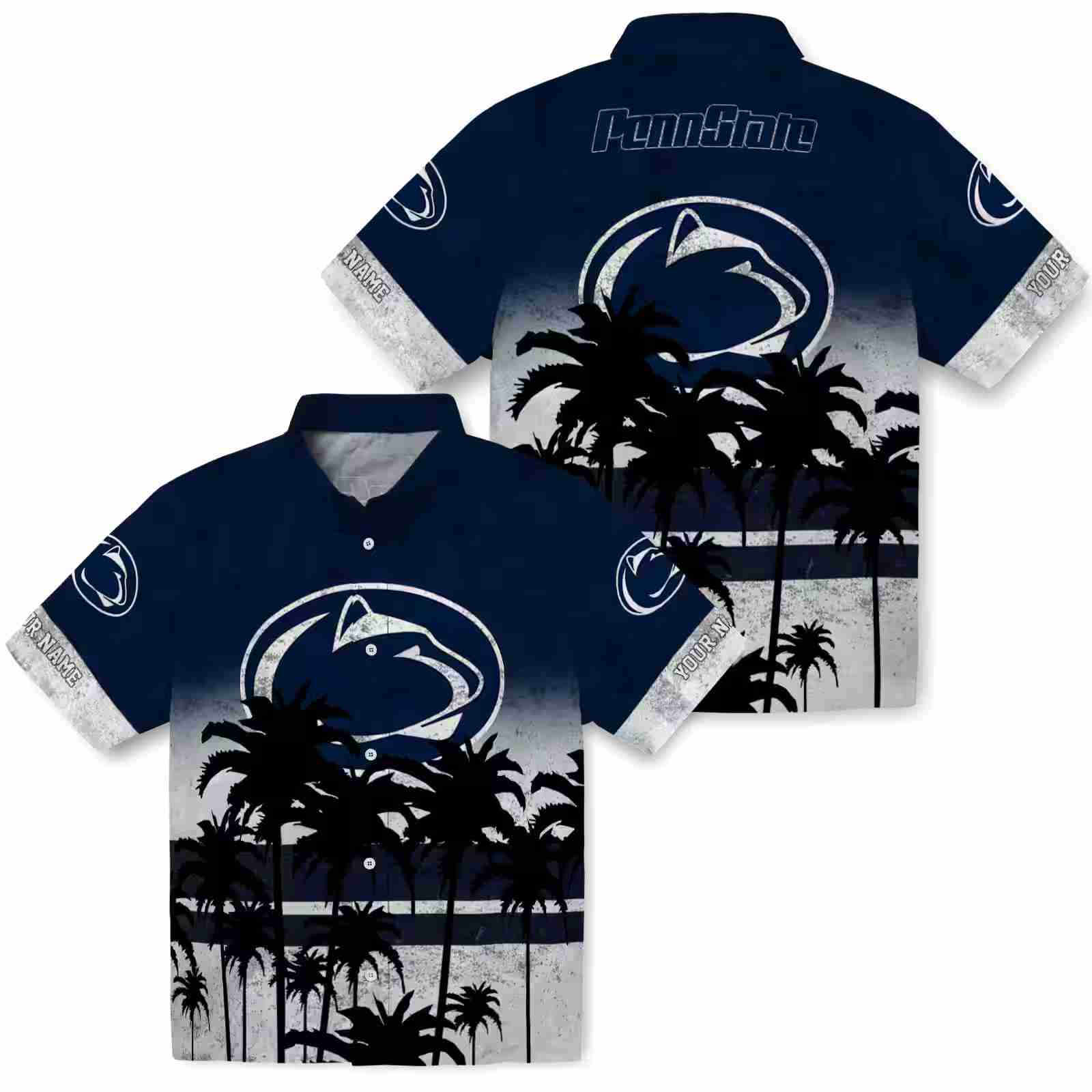 custom penn state nittany lions sunset pattern blue black hawaiian shirt high quality