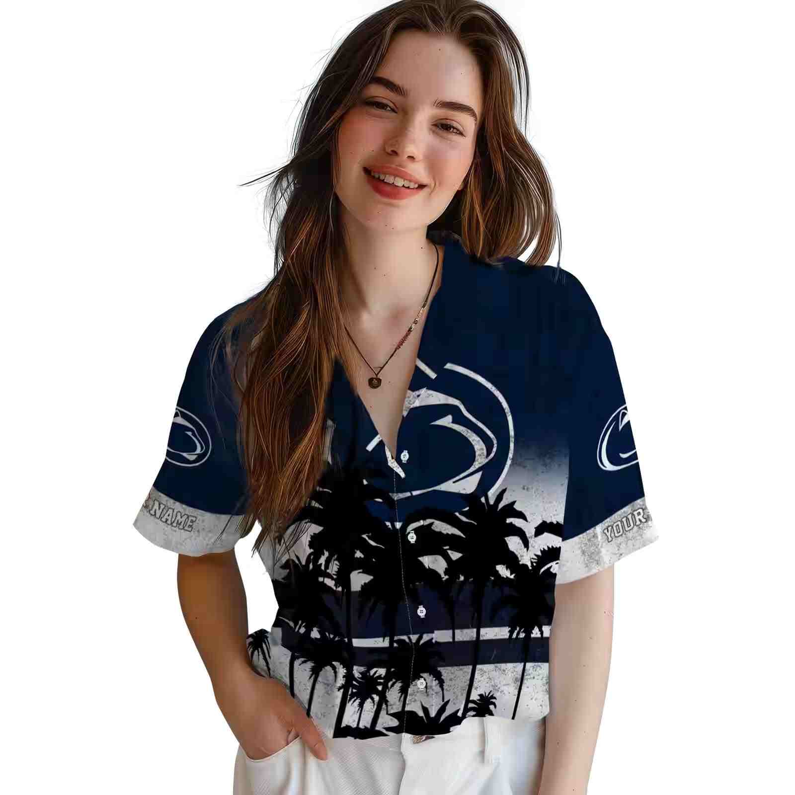 custom penn state nittany lions sunset pattern blue black hawaiian shirt latest model