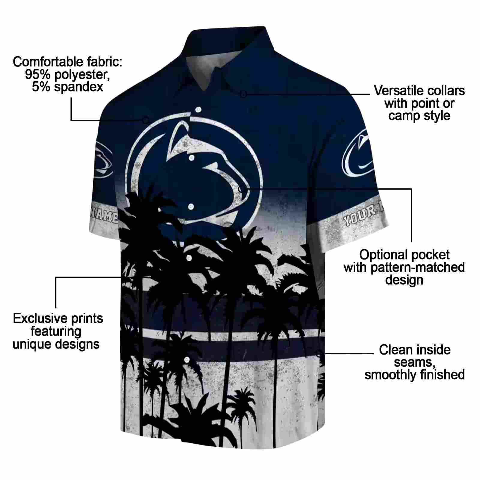 custom penn state nittany lions sunset pattern blue black hawaiian shirt new arrival