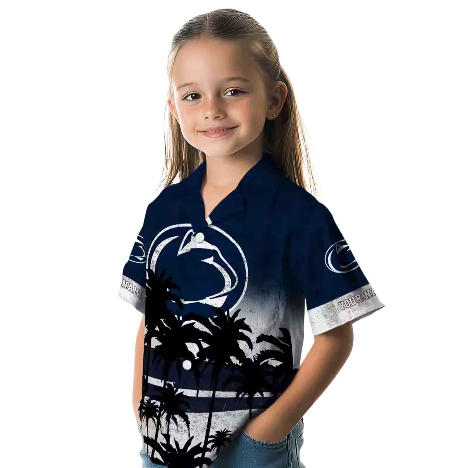 custom penn state nittany lions sunset pattern blue black hawaiian shirt premium grade