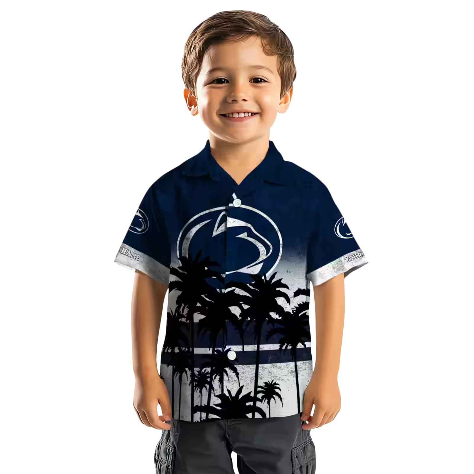 custom penn state nittany lions sunset pattern blue black hawaiian shirt top rated