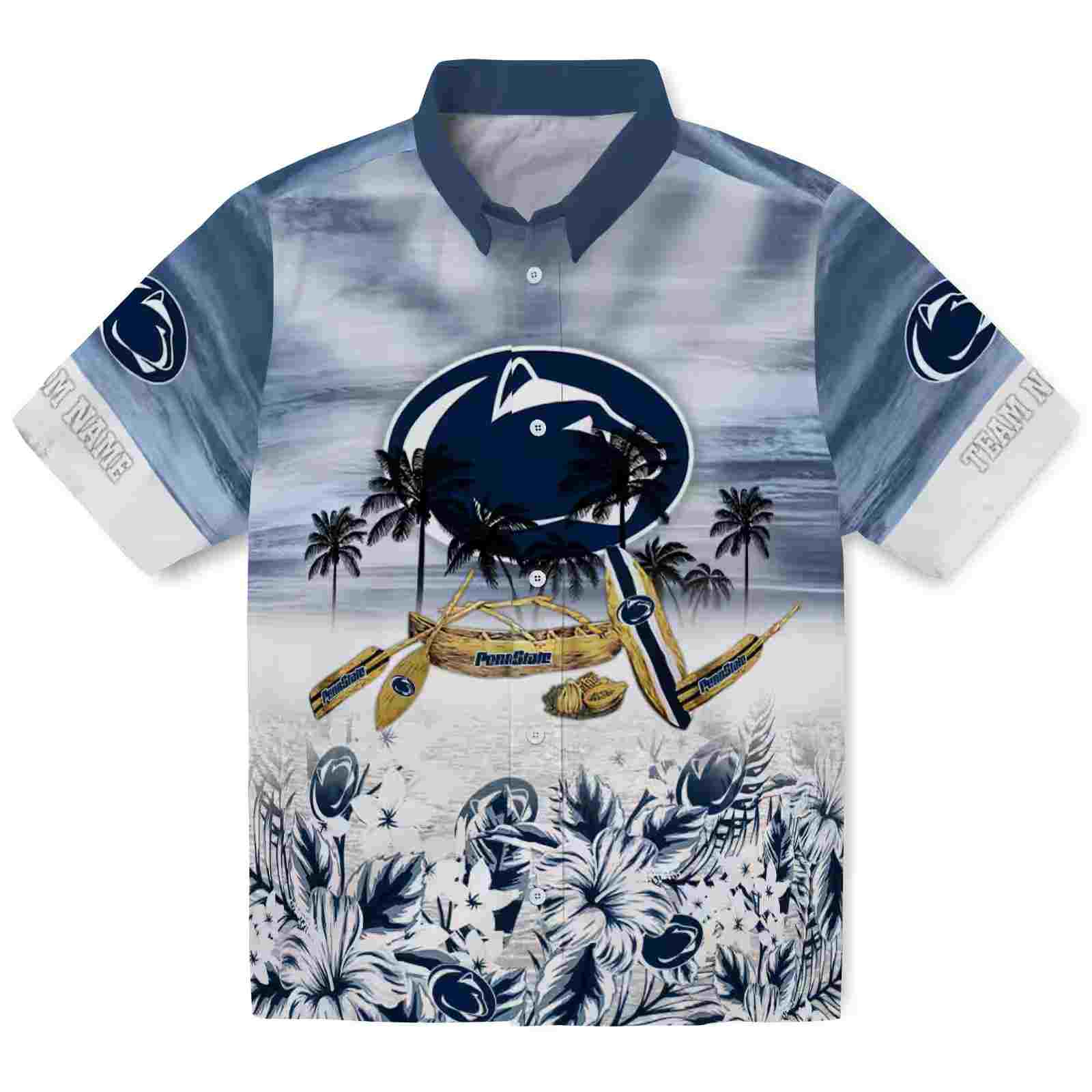 custom penn state nittany lions tropical canoe blue hawaiian shirt best selling