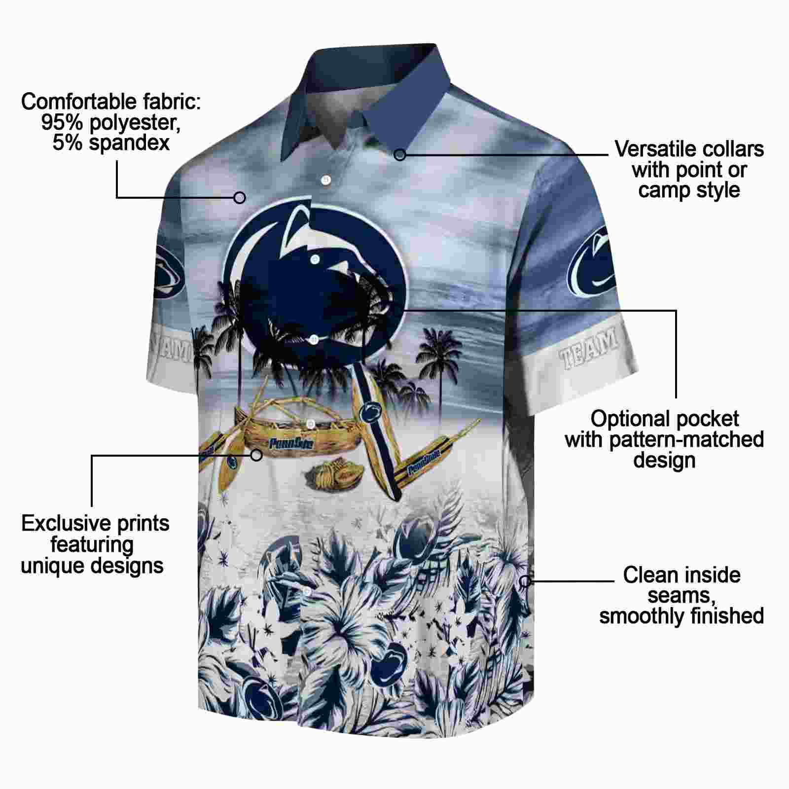 custom penn state nittany lions tropical canoe blue hawaiian shirt new arrival