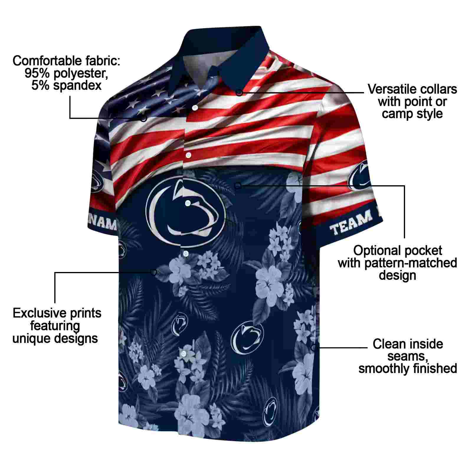 custom penn state nittany lions us flag hibiscus blue hawaiian shirt new arrival