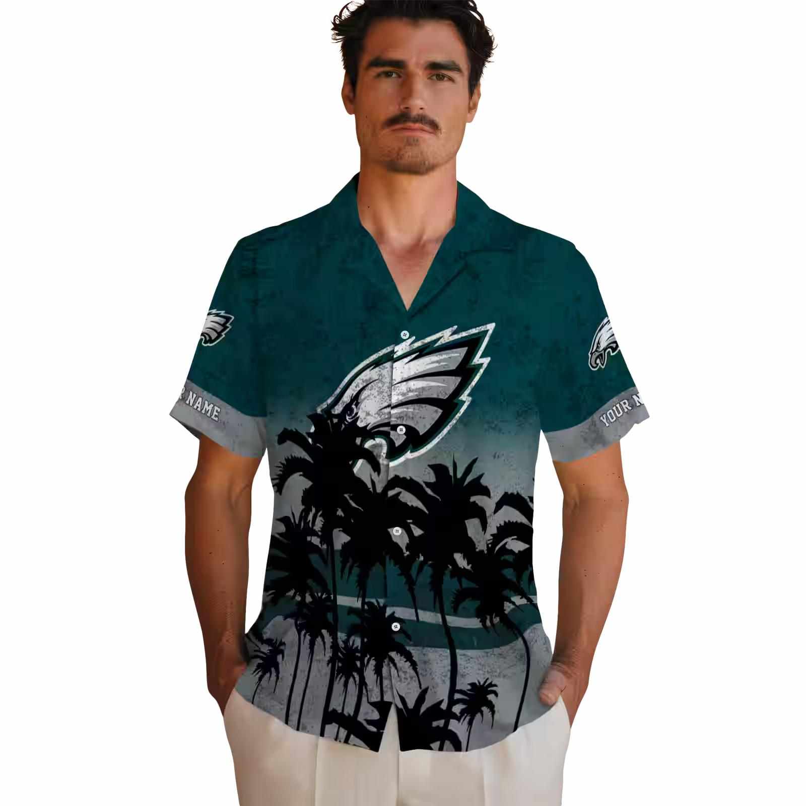 custom philadelphia eagles sunset pattern green black hawaiian shirt fashion forward