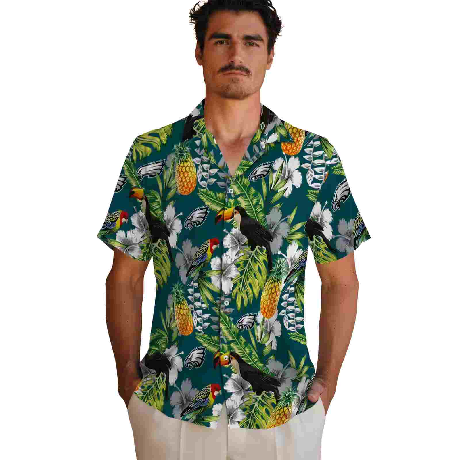 custom philadelphia eagles tropical toucan green hawaiian shirt fashion forward