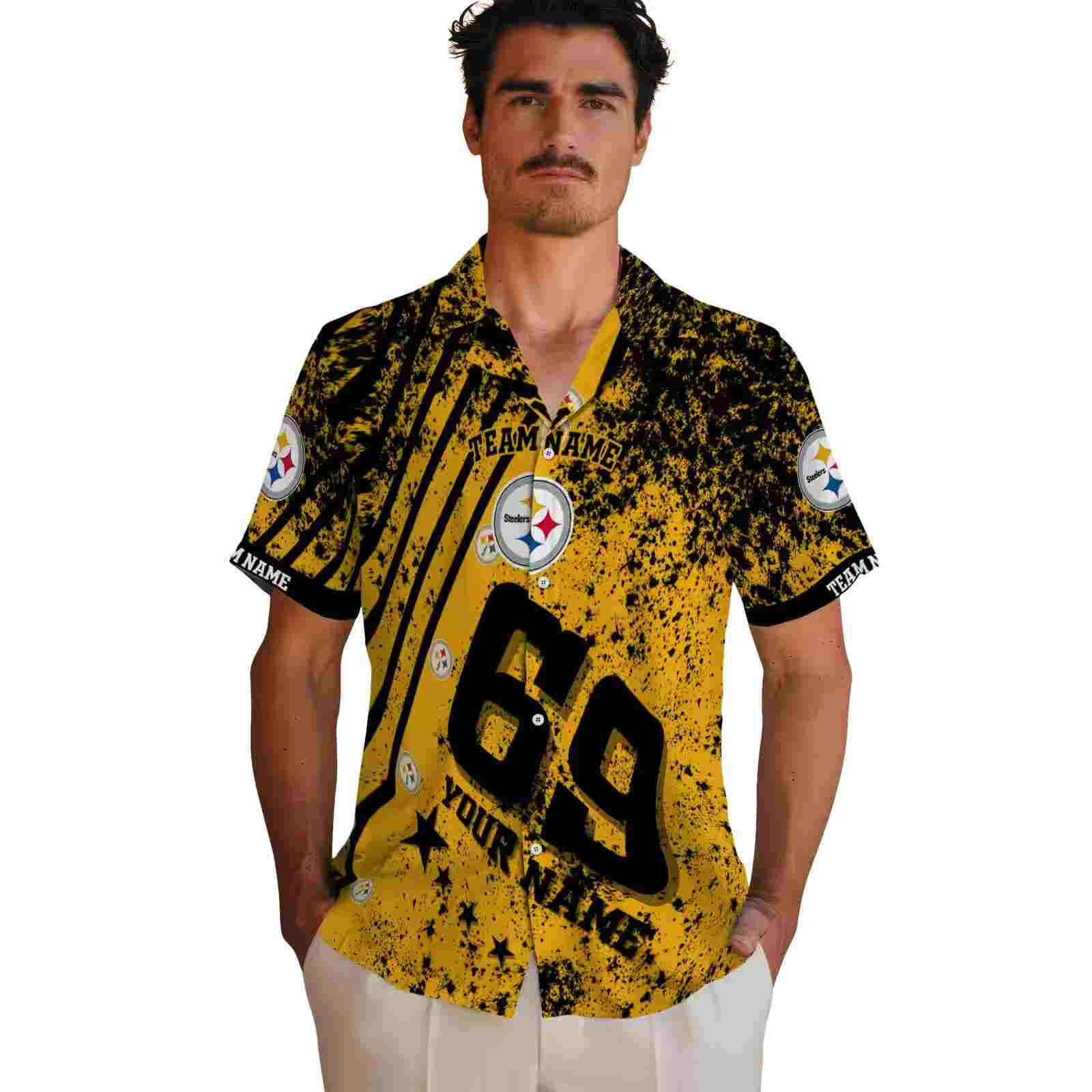 custom pittsburgh steelers star stripes gold hawaiian shirt fashion forward