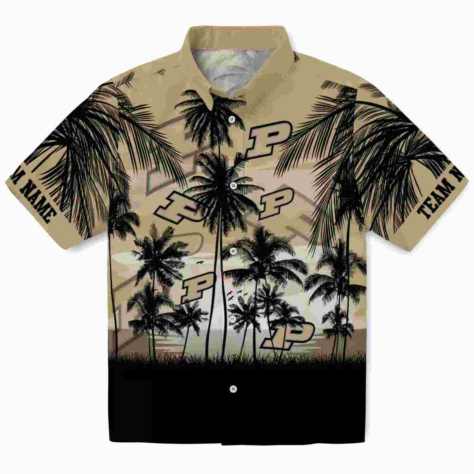 Custom Purdue Boilermakers Sunset Scene Gold Black Hawaiian Shirt