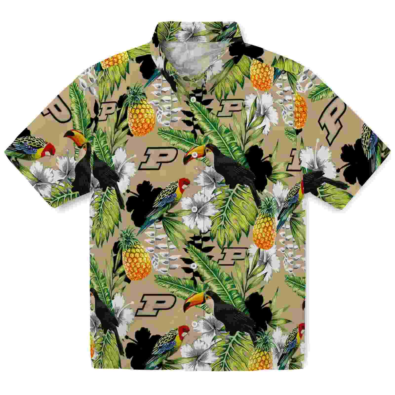 Custom Purdue Boilermakers Tropical Toucan Gold Green Hawaiian Shirt