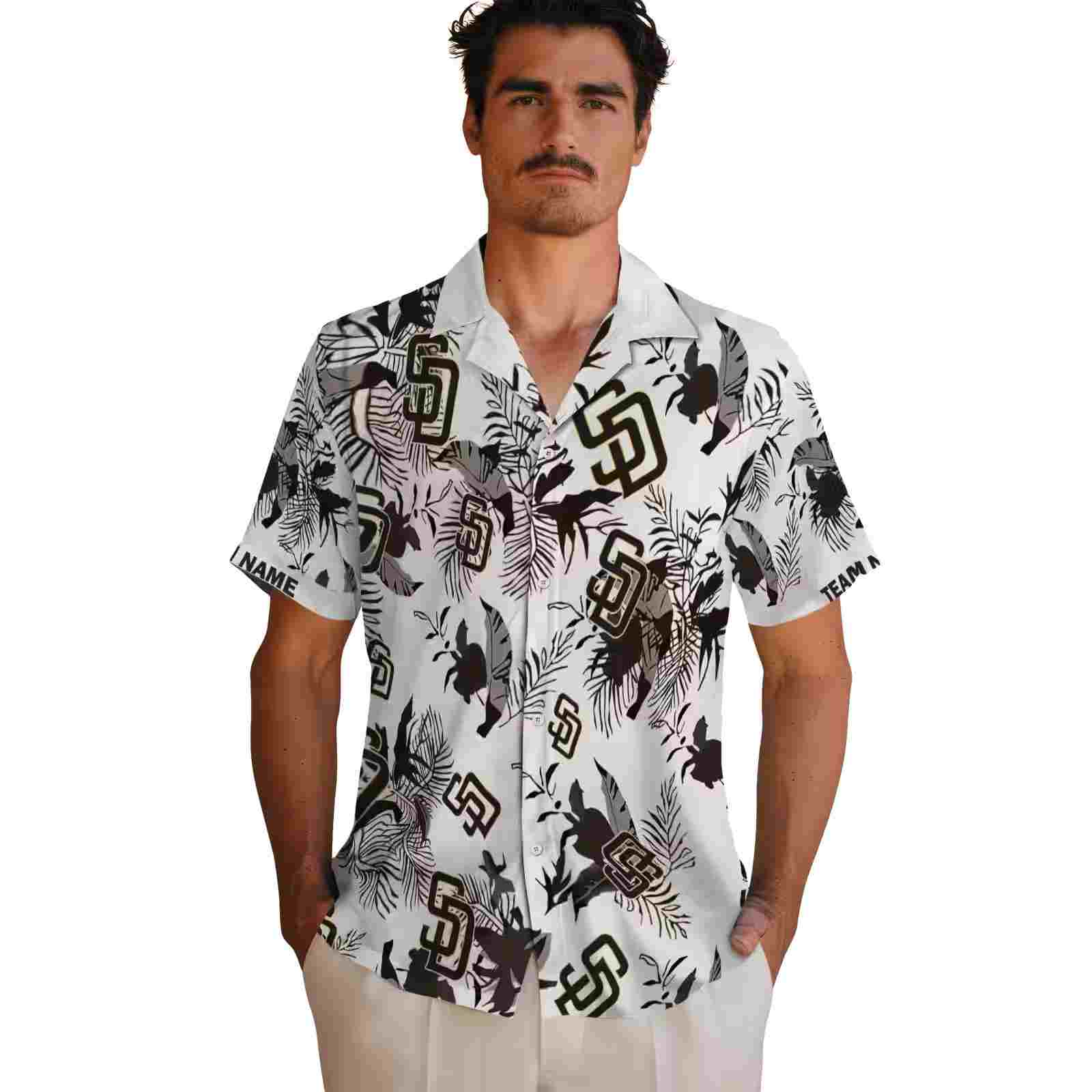 custom san diego padres botanical theme brown white hawaiian shirt fashion forward