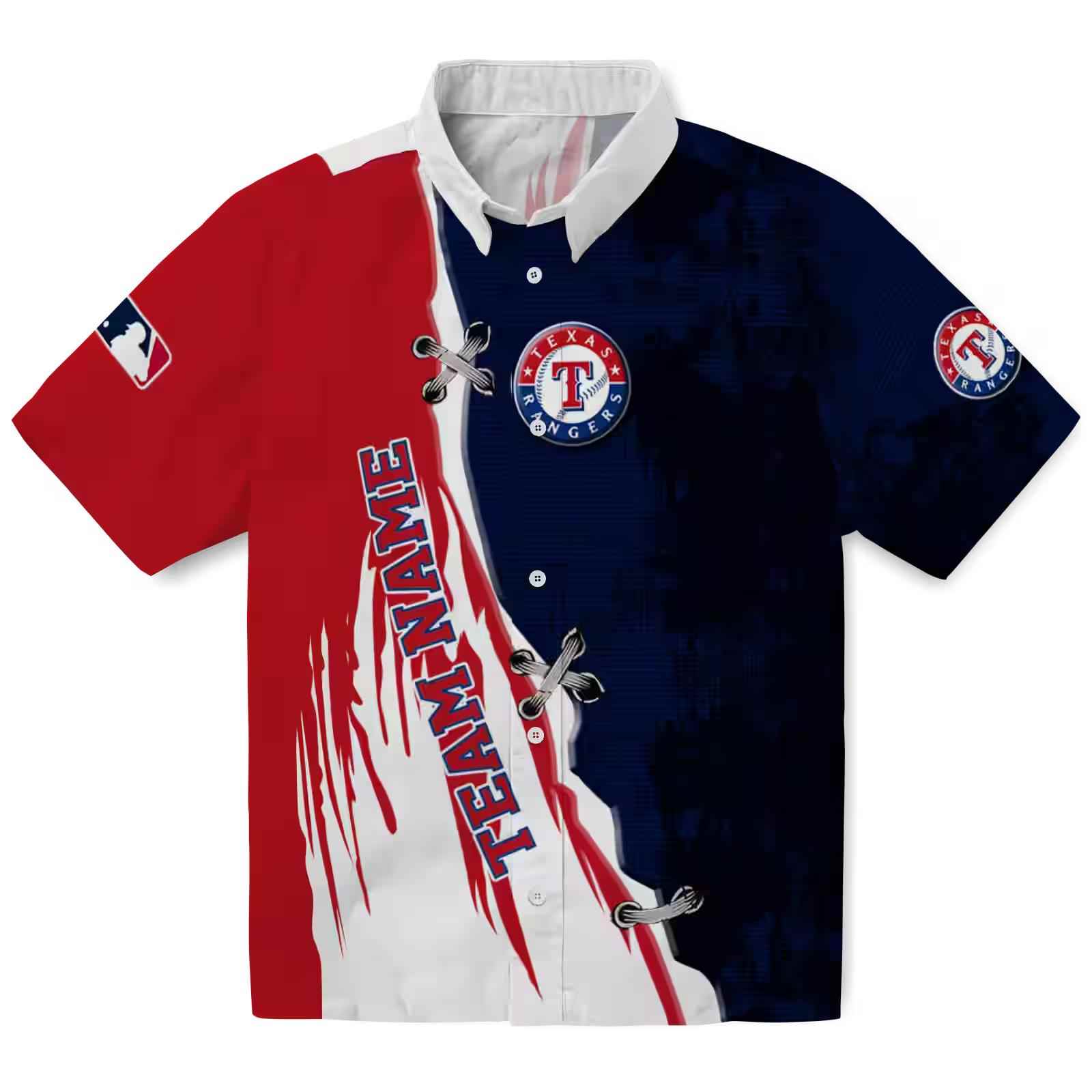 Custom Texas Rangers Edgy Streaks Blue White Hawaiian Shirt