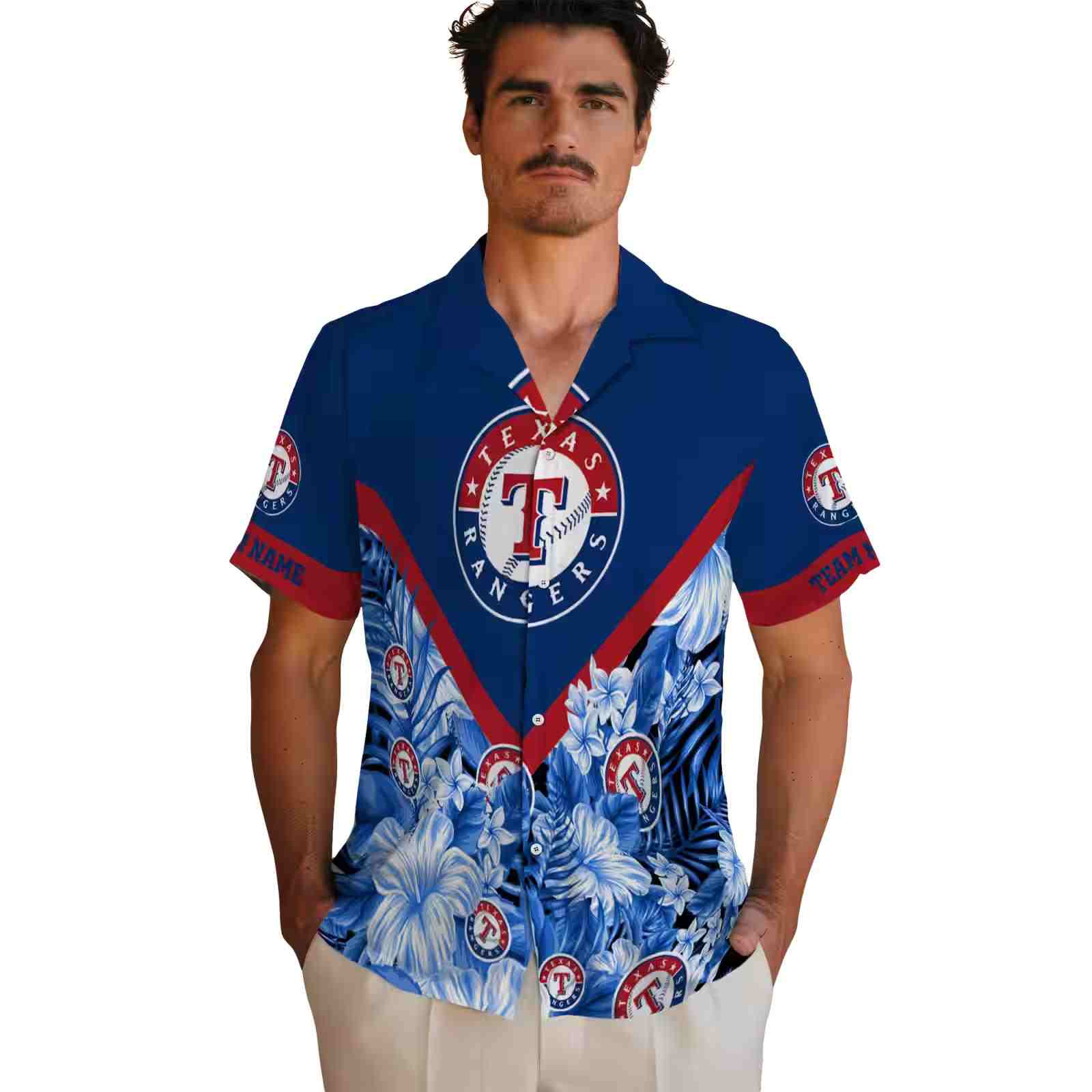 custom texas rangers floral chevron blue hawaiian shirt fashion forward