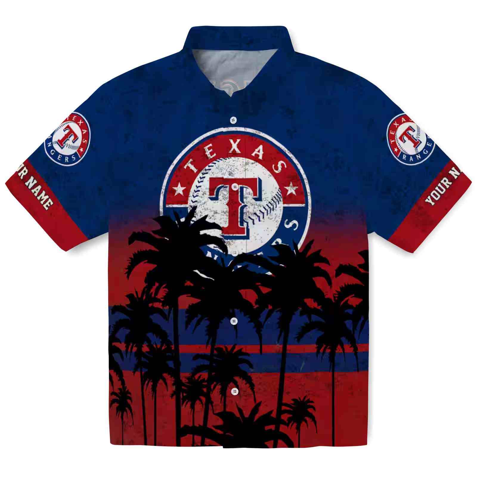 Custom Texas Rangers Sunset Pattern Blue Black Hawaiian Shirt