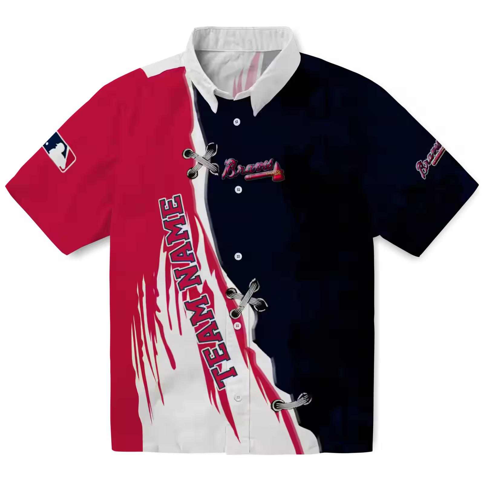 Customized Atlanta Braves Edgy Streaks Navy White Hawaiian Shirt