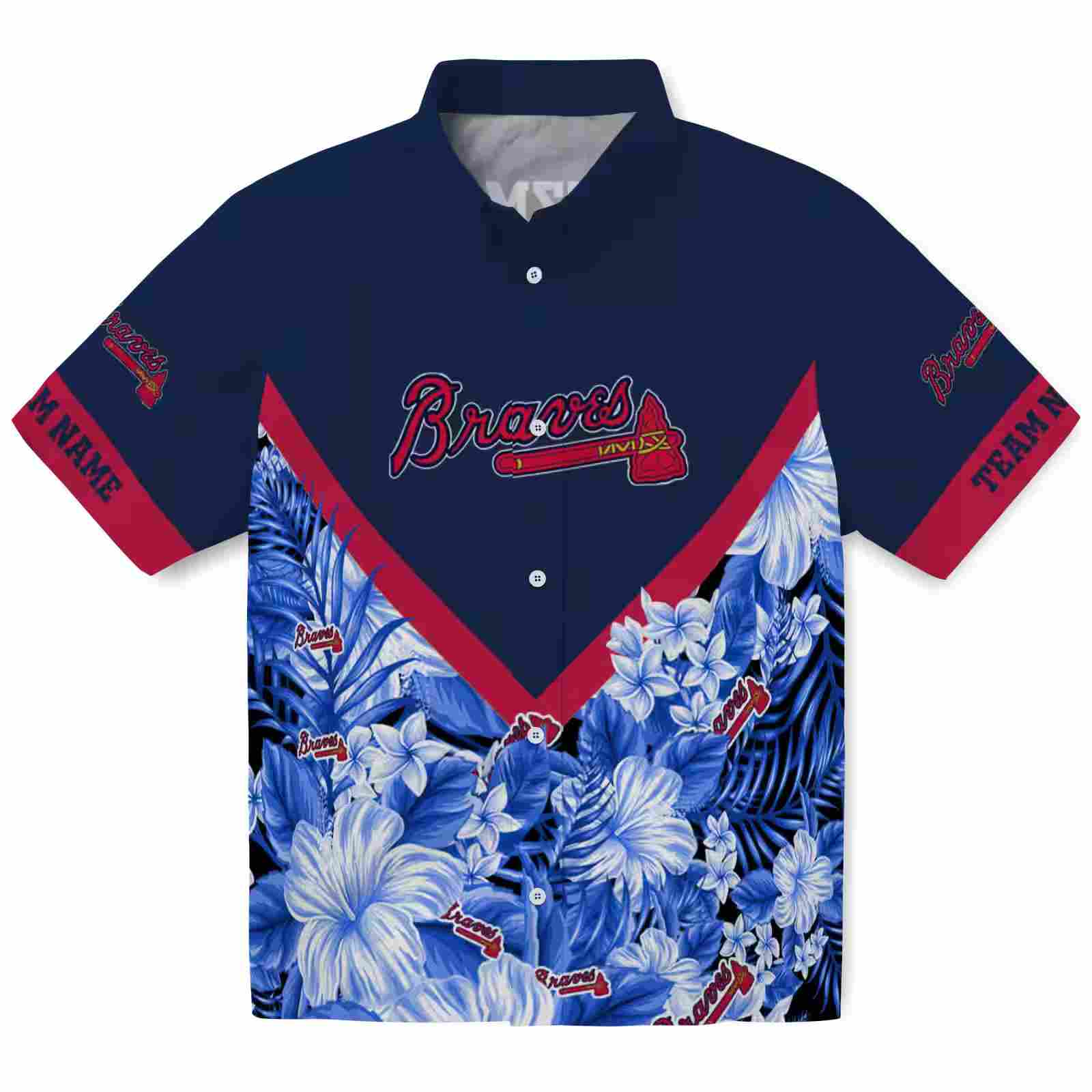 Customized Atlanta Braves Floral Chevron Navy Hawaiian Shirt