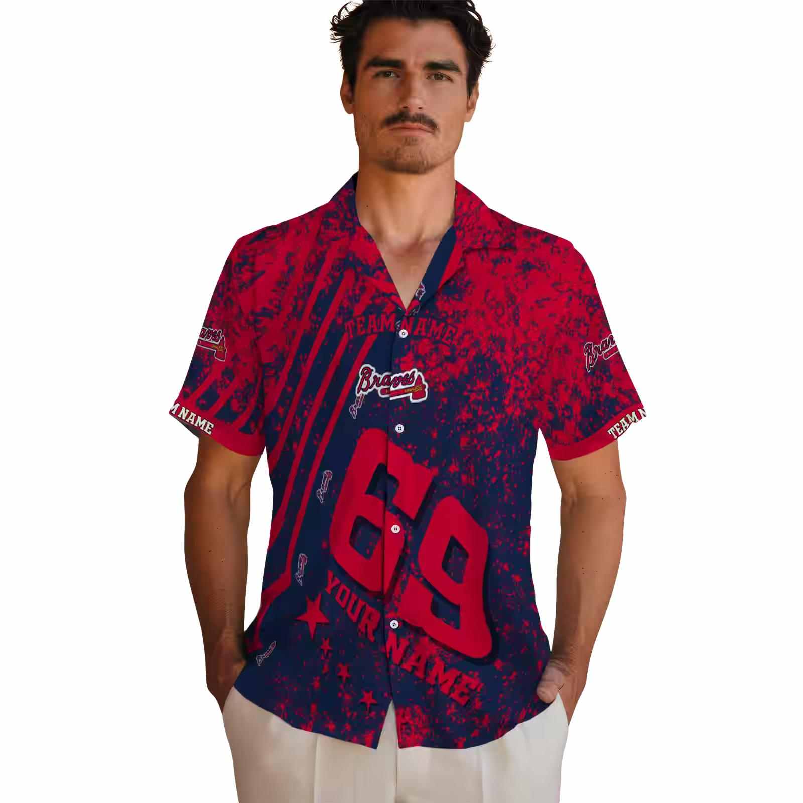 customized atlanta braves star stripes navy hawaiian shirt fashion forward