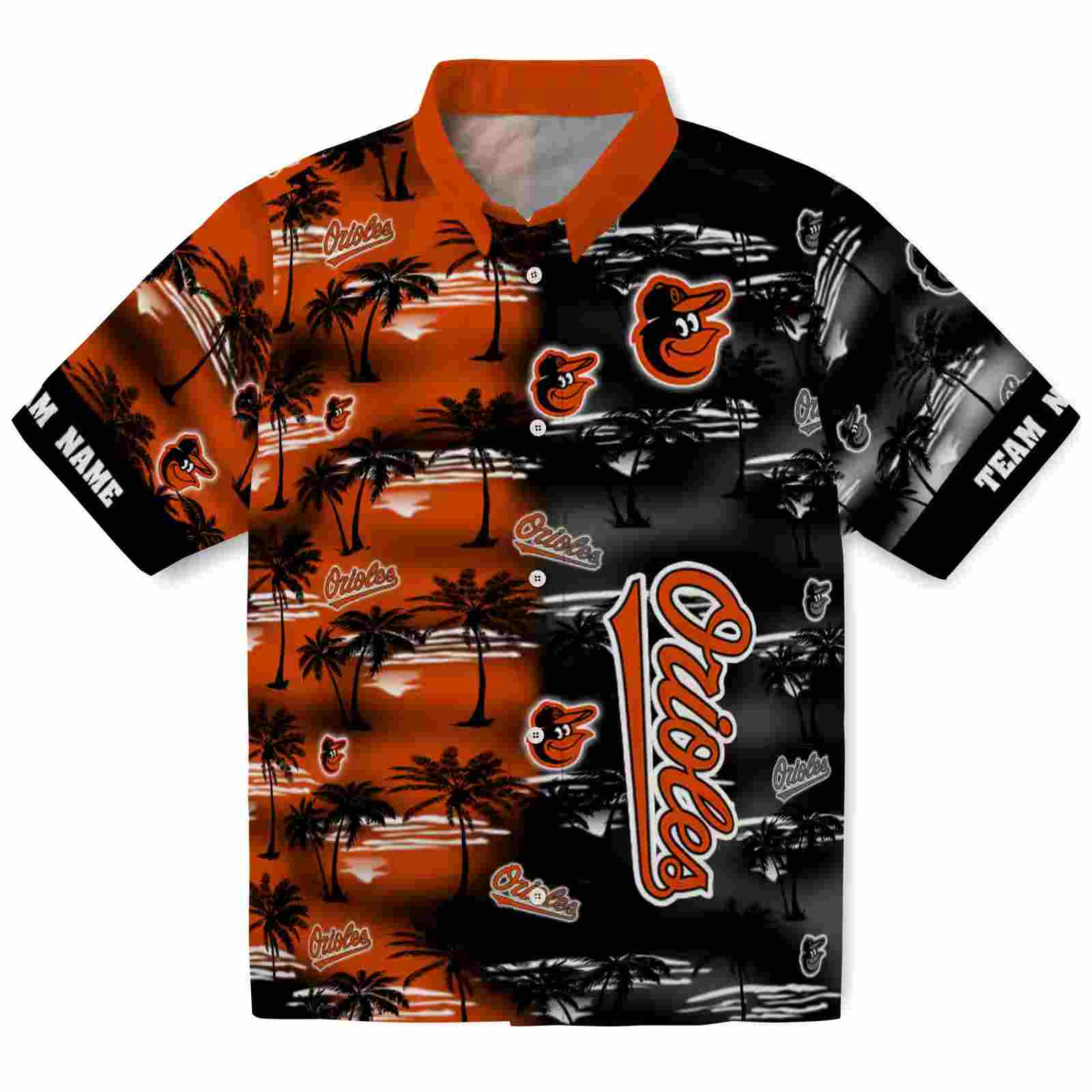 Customized Baltimore Orioles Palm Silhouettes Orange Hawaiian Shirt