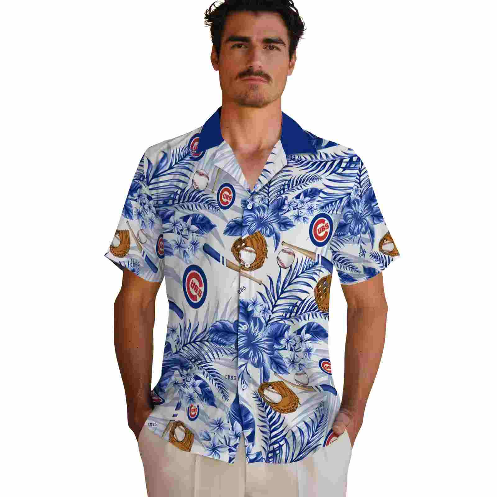 customized chicago cubs floral baseball blue white hawaiian shirt fashion forward