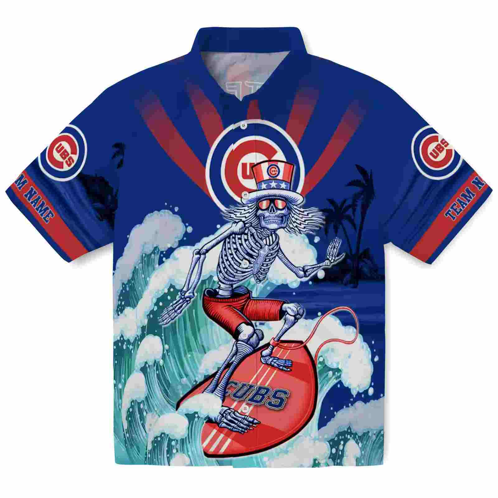 Customized Chicago Cubs Surfing Skeleton Blue Hawaiian Shirt