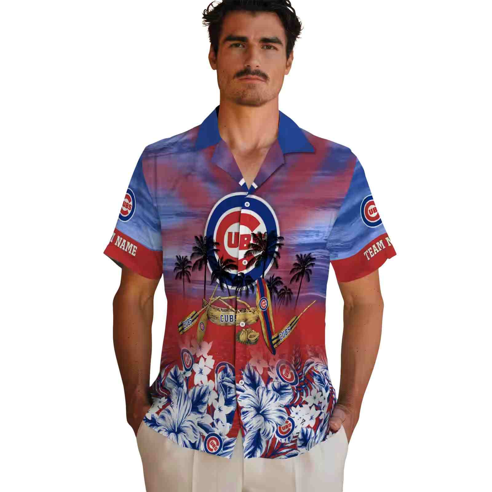 customized chicago cubs tropical canoe blue hawaiian shirt fashion forward