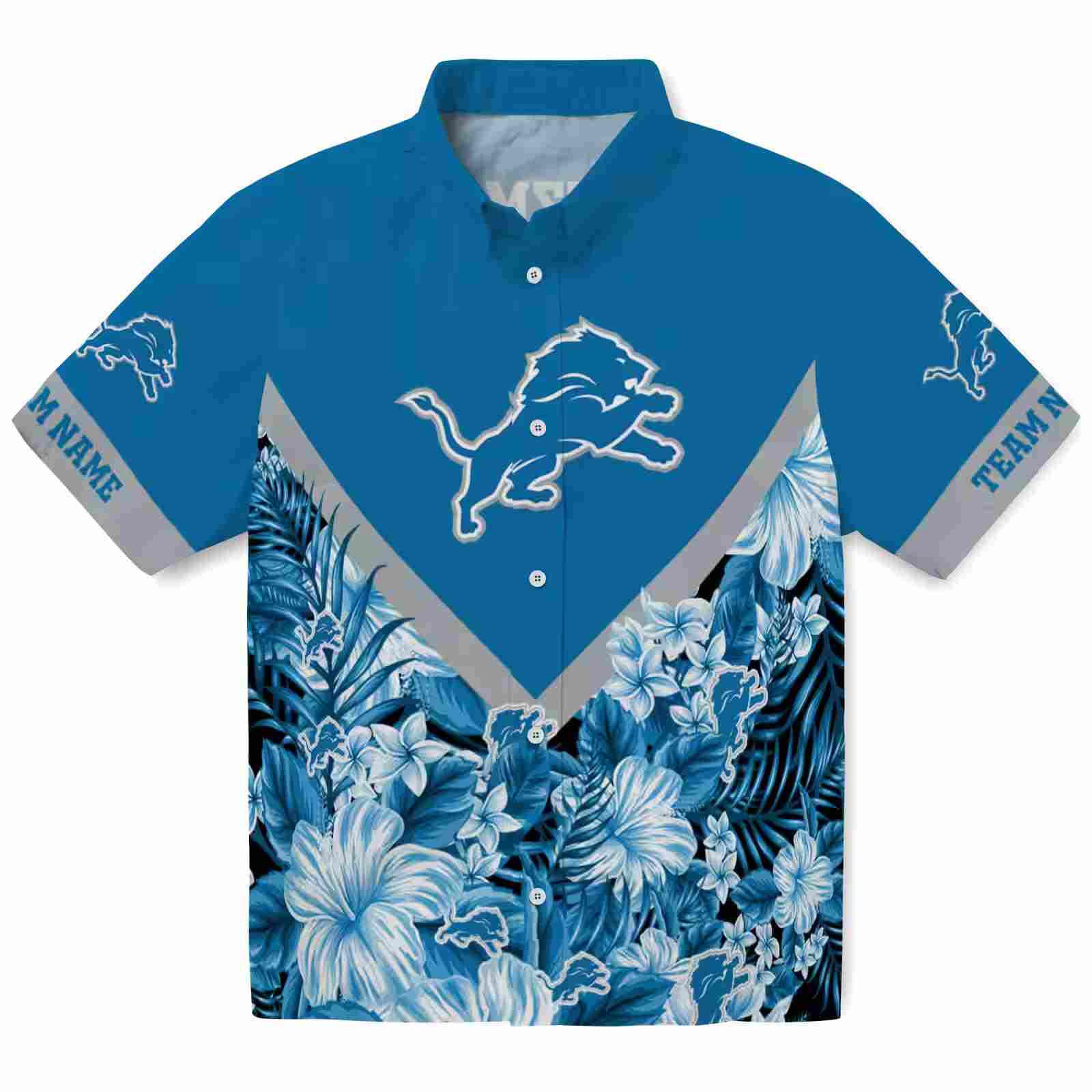 Customized Detroit Lions Floral Chevron Blue Hawaiian Shirt