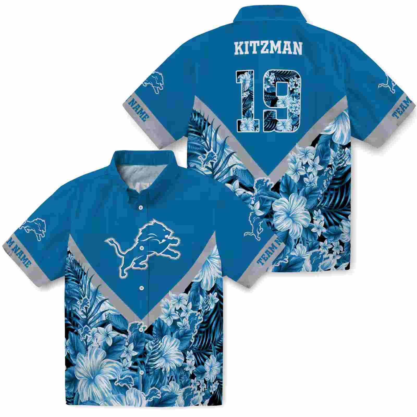 customized detroit lions floral chevron blue hawaiian shirt high quality