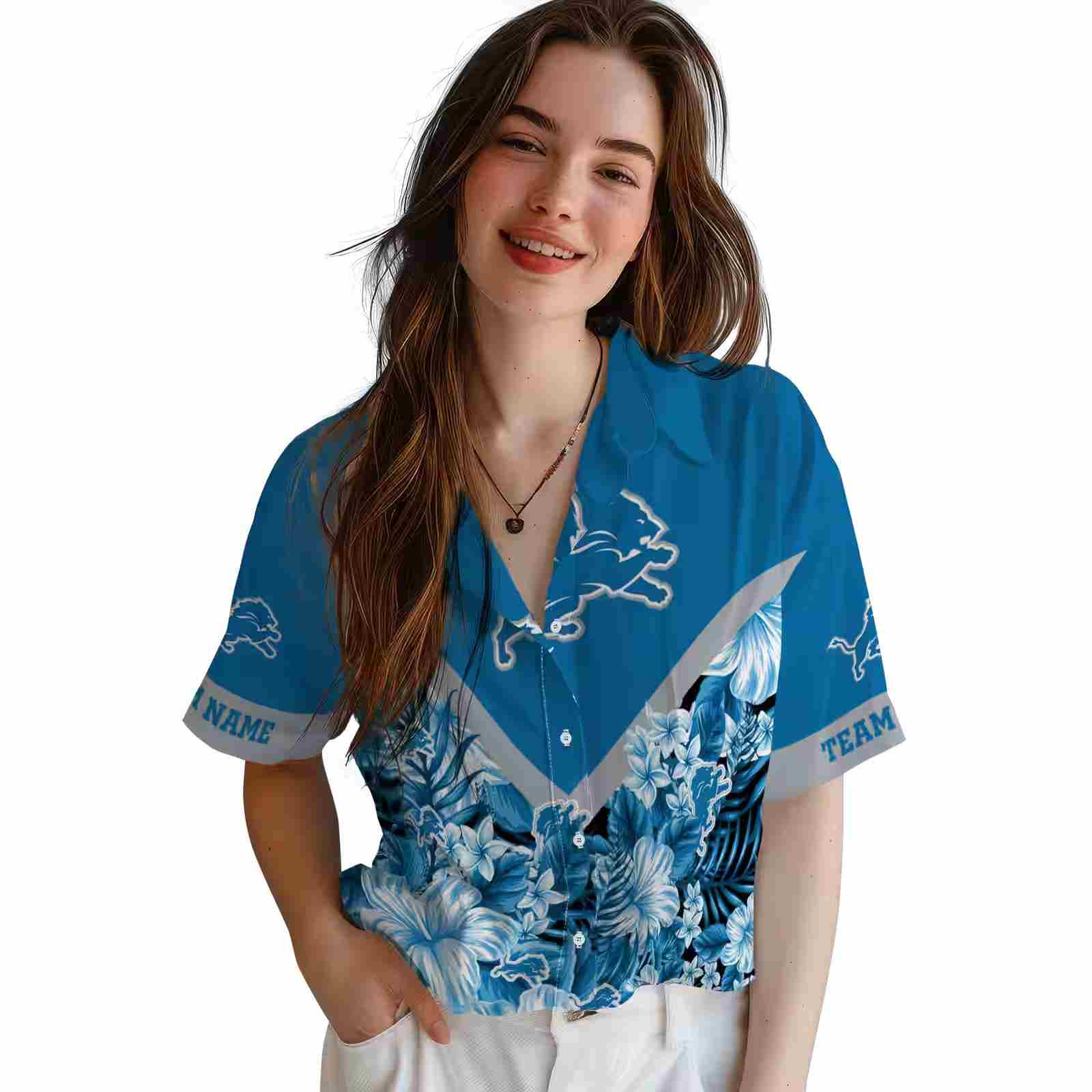 customized detroit lions floral chevron blue hawaiian shirt latest model