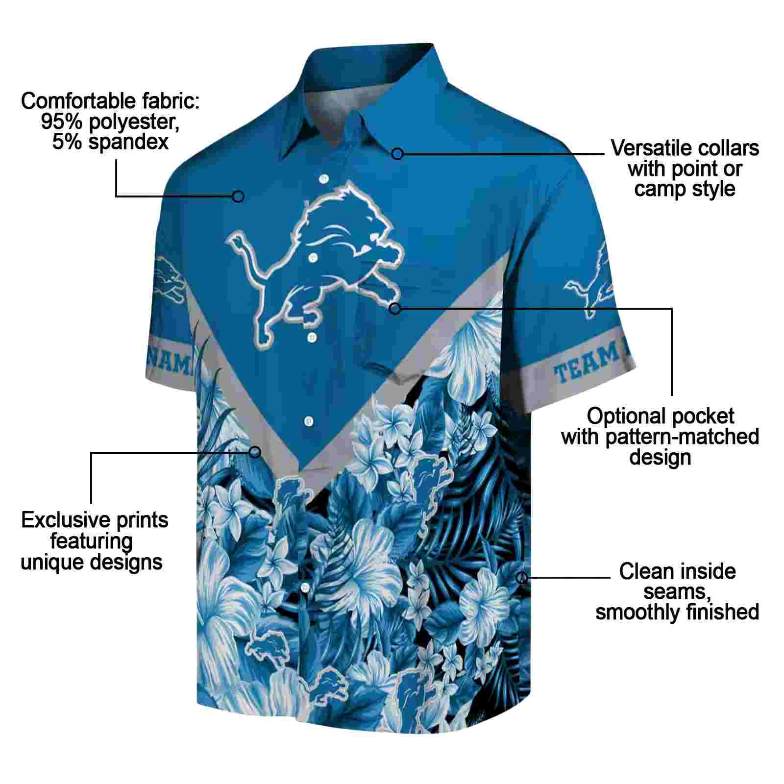 customized detroit lions floral chevron blue hawaiian shirt new arrival