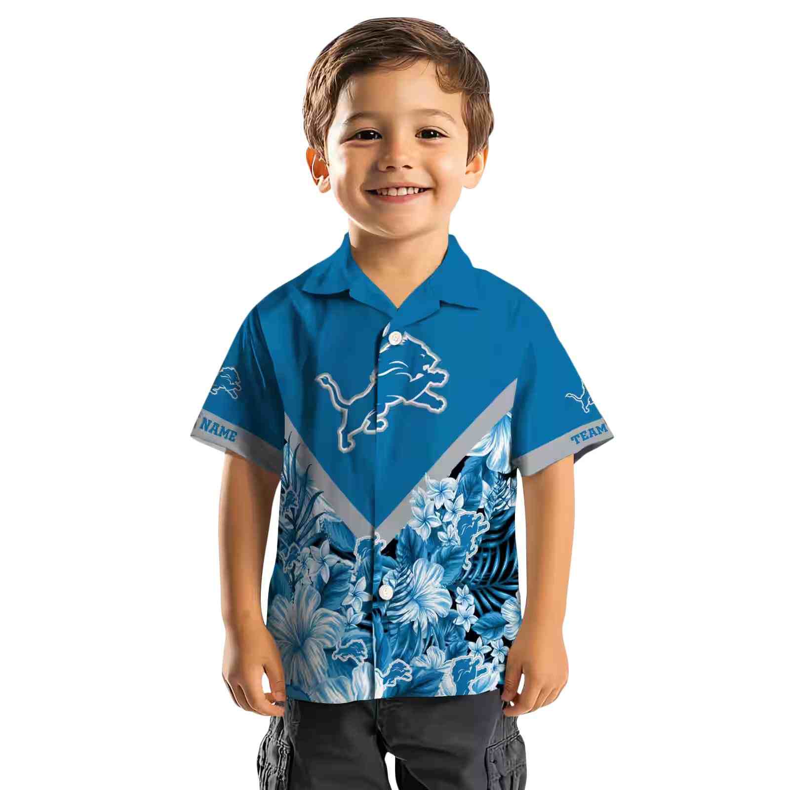 customized detroit lions floral chevron blue hawaiian shirt top rated