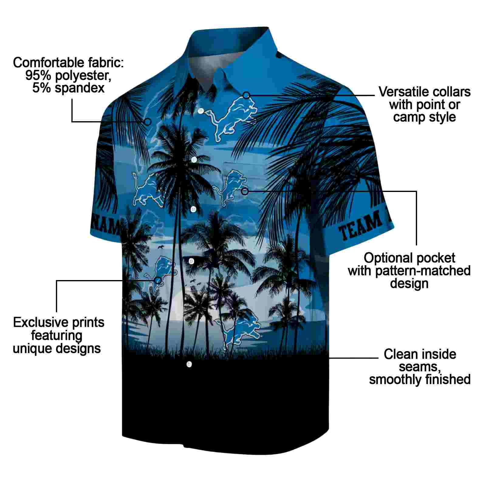 customized detroit lions sunset scene blue black hawaiian shirt new arrival