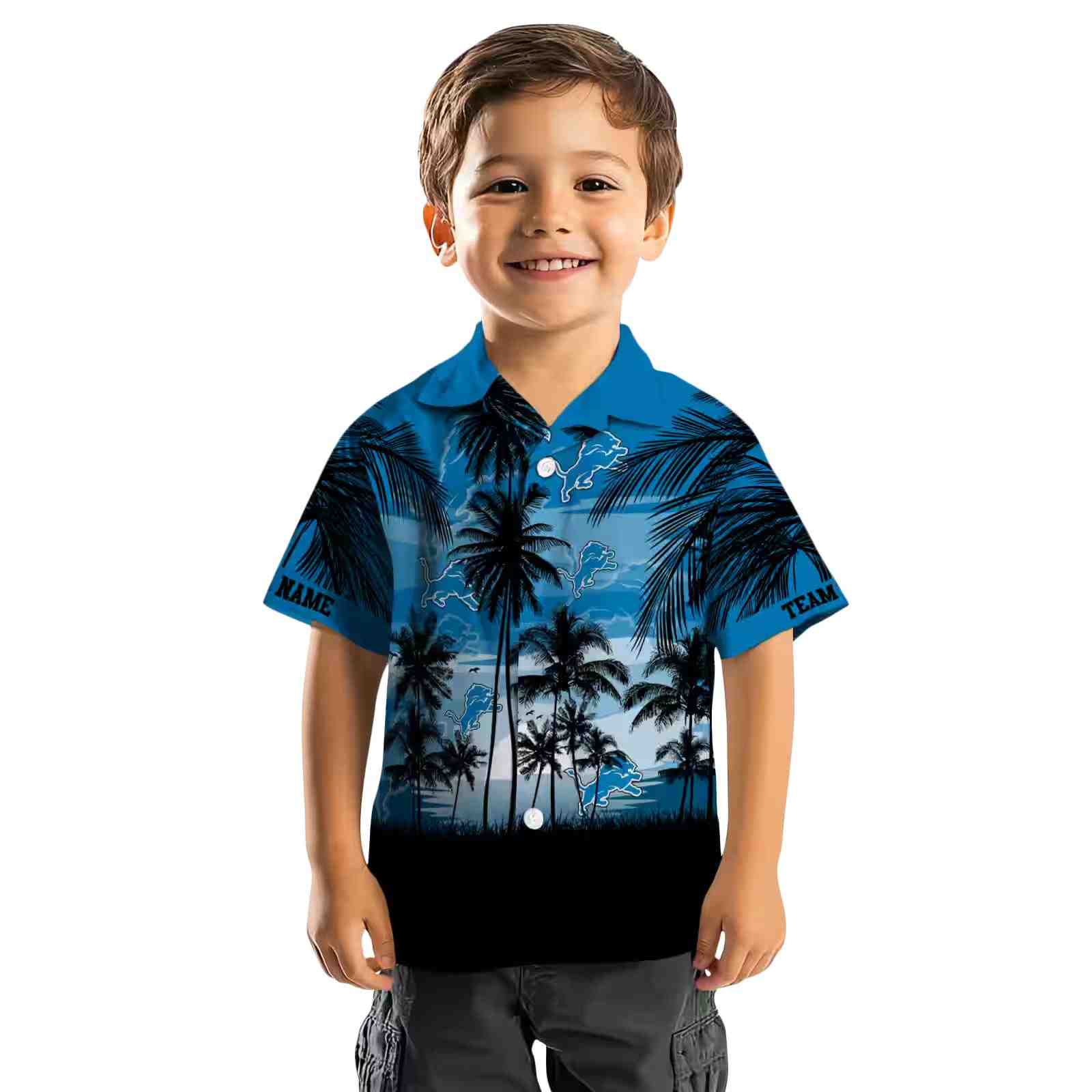 customized detroit lions sunset scene blue black hawaiian shirt top rated