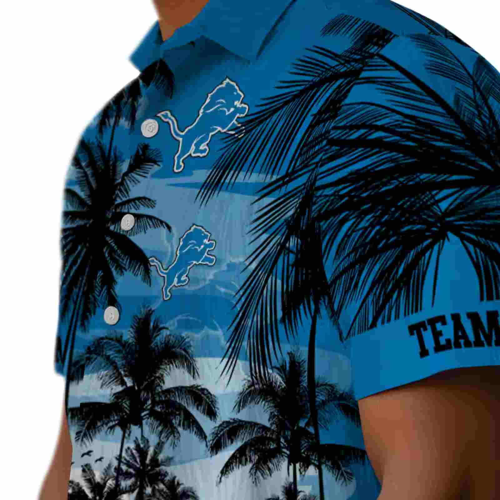 customized detroit lions sunset scene blue black hawaiian shirt trendy