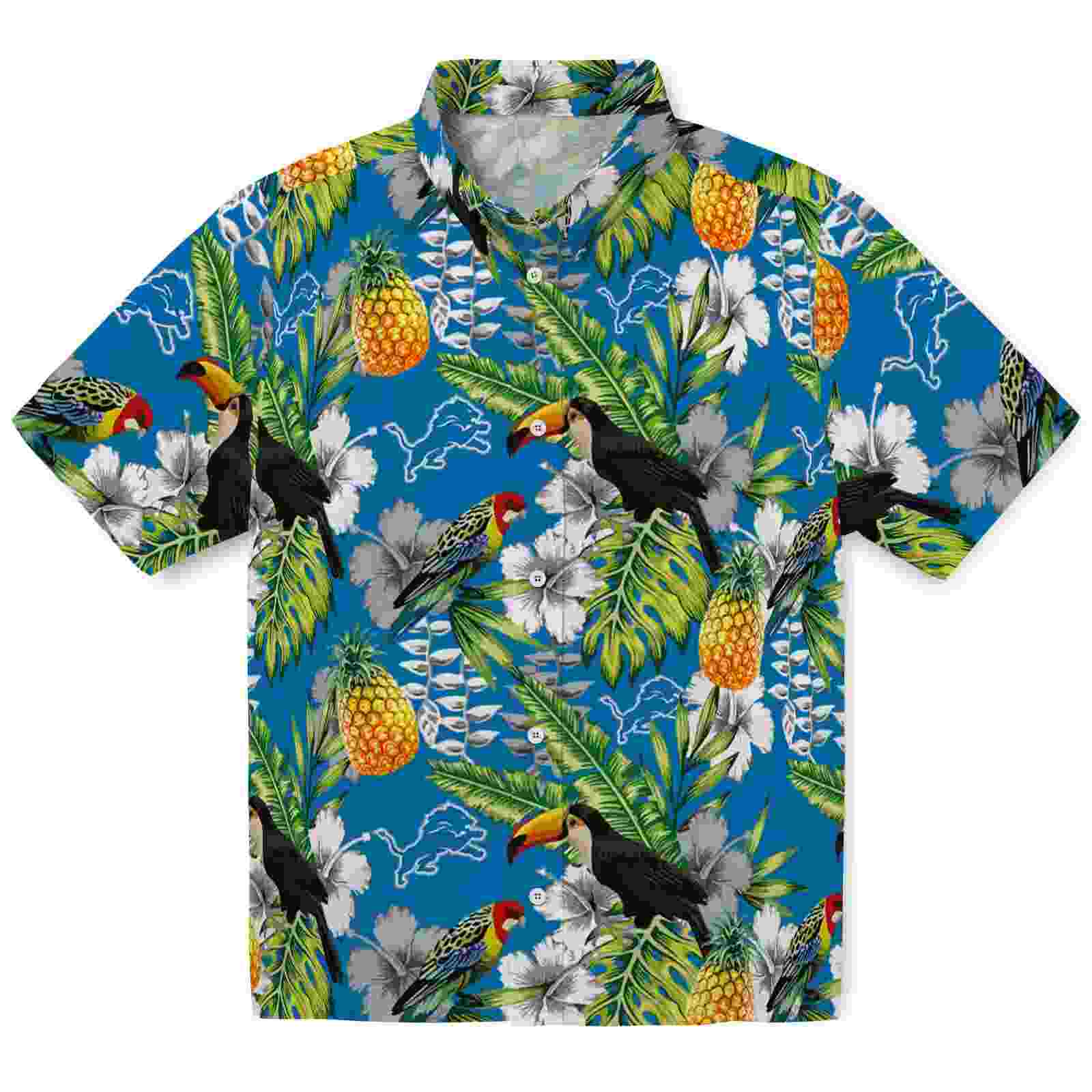 customized detroit lions tropical toucan blue green hawaiian shirt best selling