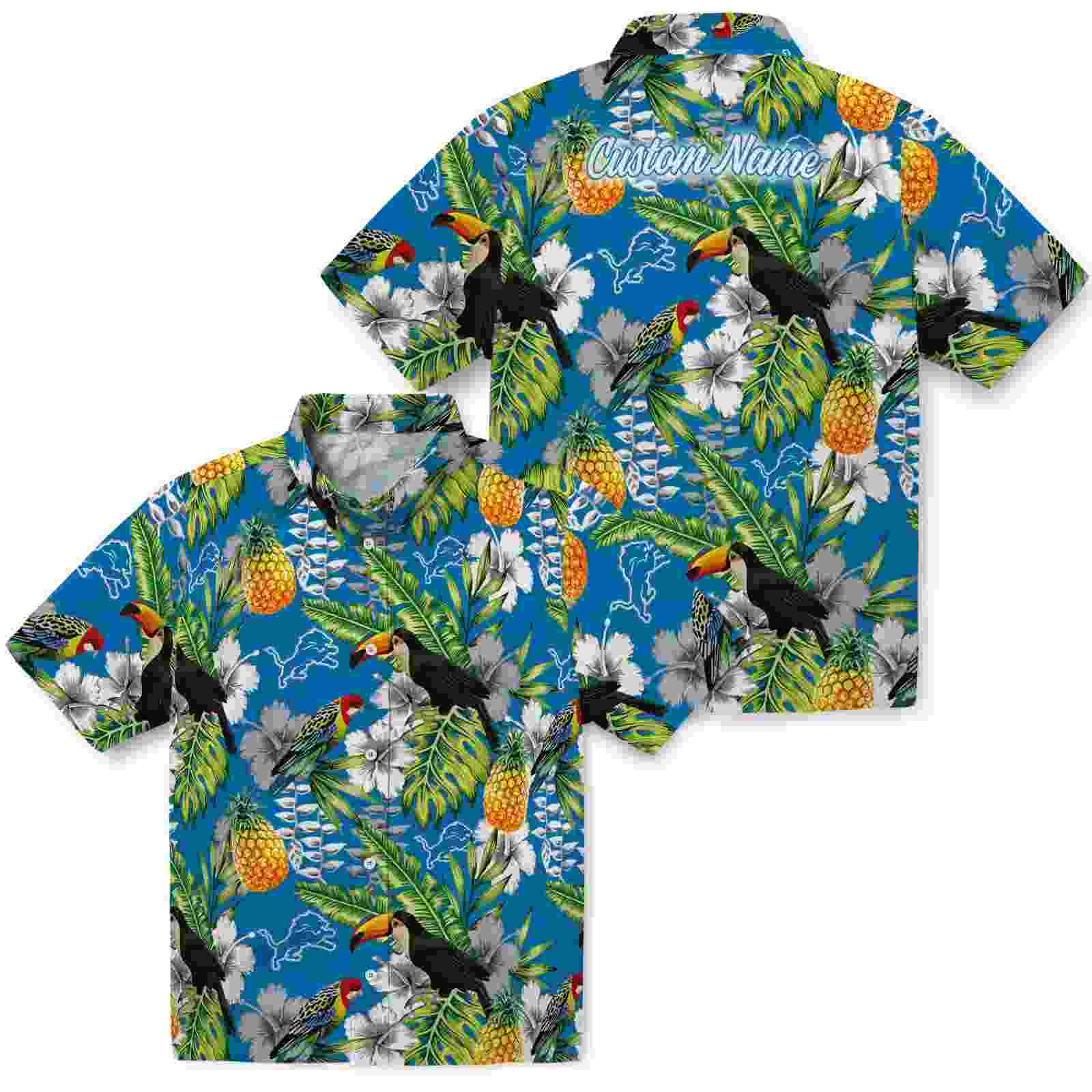 customized detroit lions tropical toucan blue green hawaiian shirt high quality