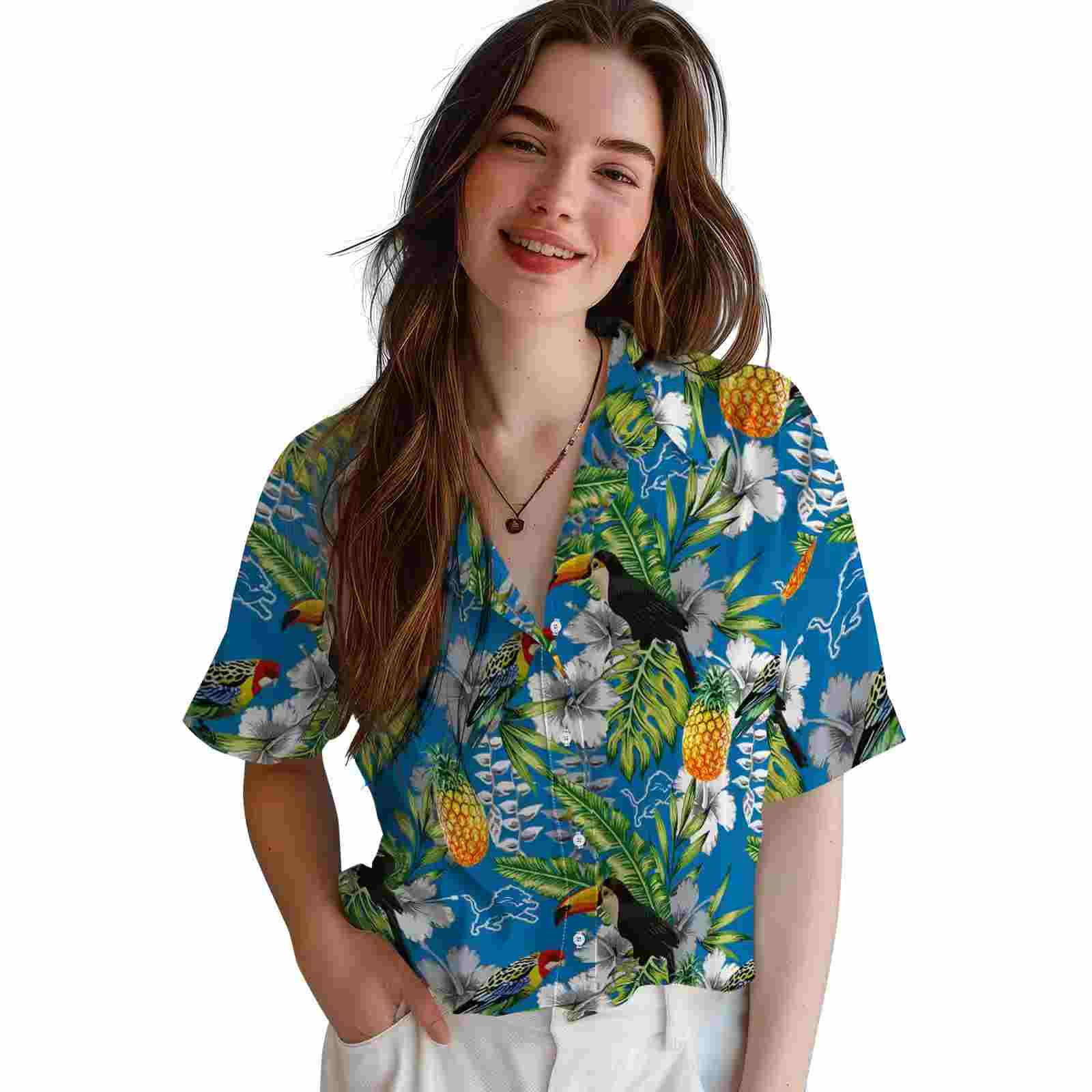 customized detroit lions tropical toucan blue green hawaiian shirt latest model