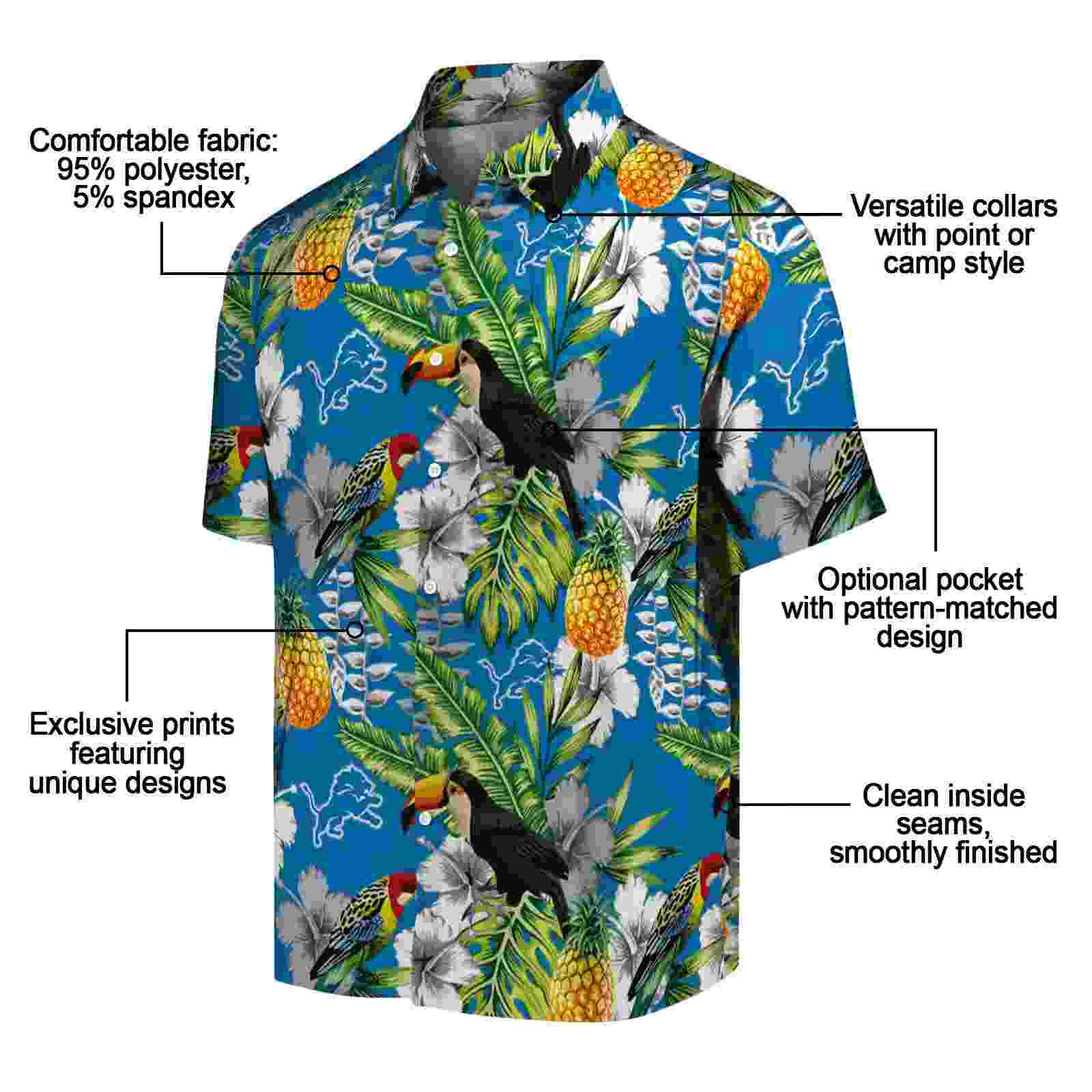 customized detroit lions tropical toucan blue green hawaiian shirt new arrival