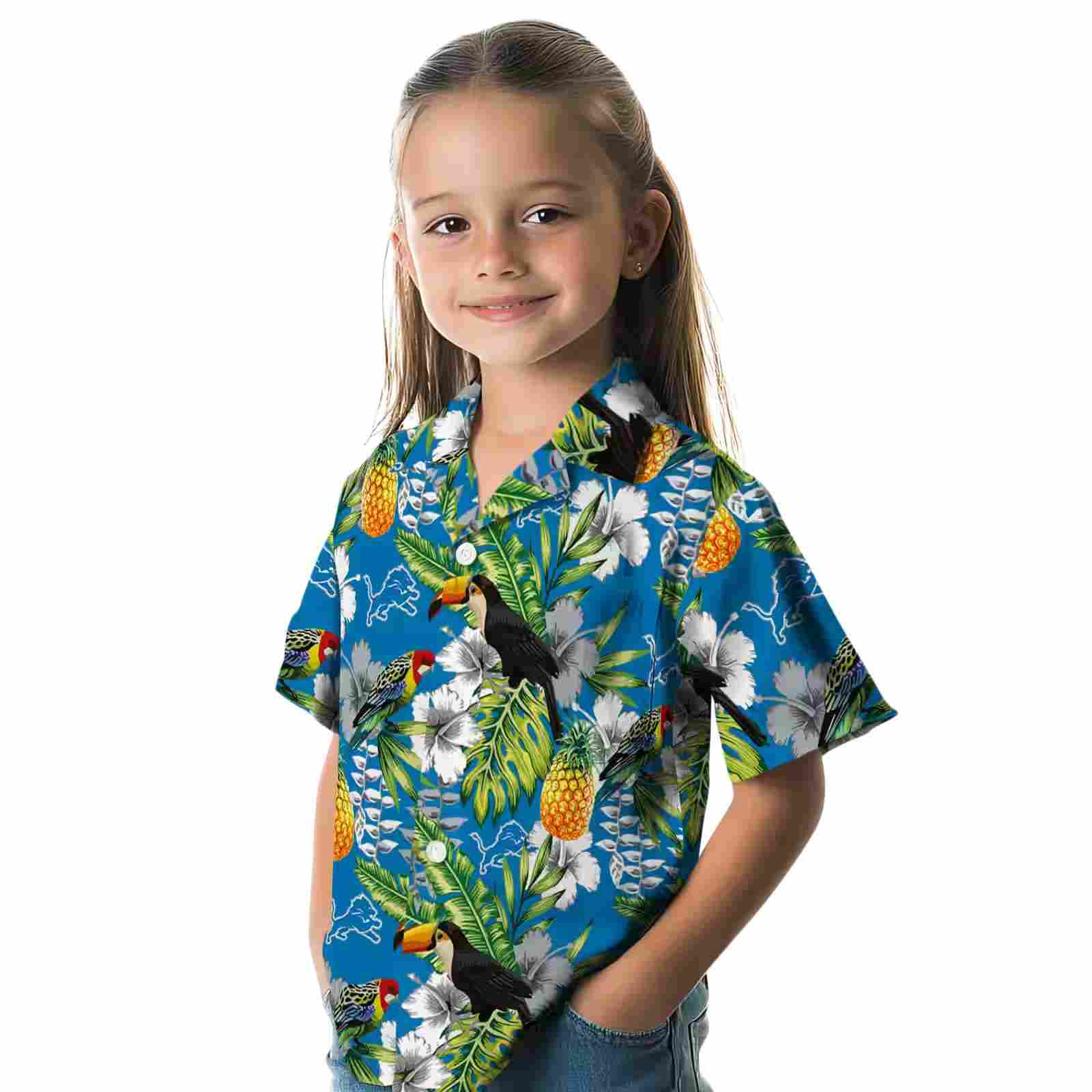 customized detroit lions tropical toucan blue green hawaiian shirt premium grade