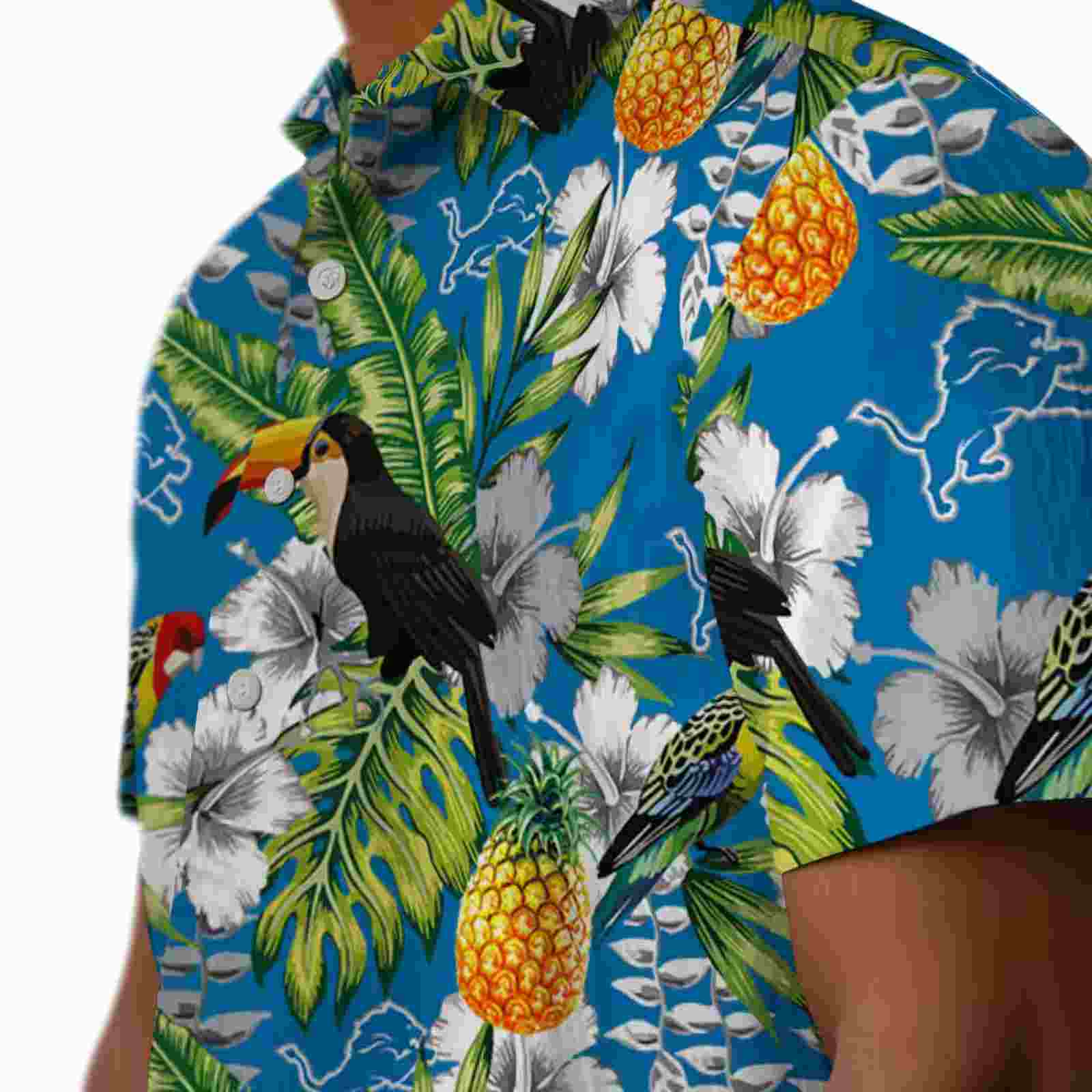 customized detroit lions tropical toucan blue green hawaiian shirt trendy