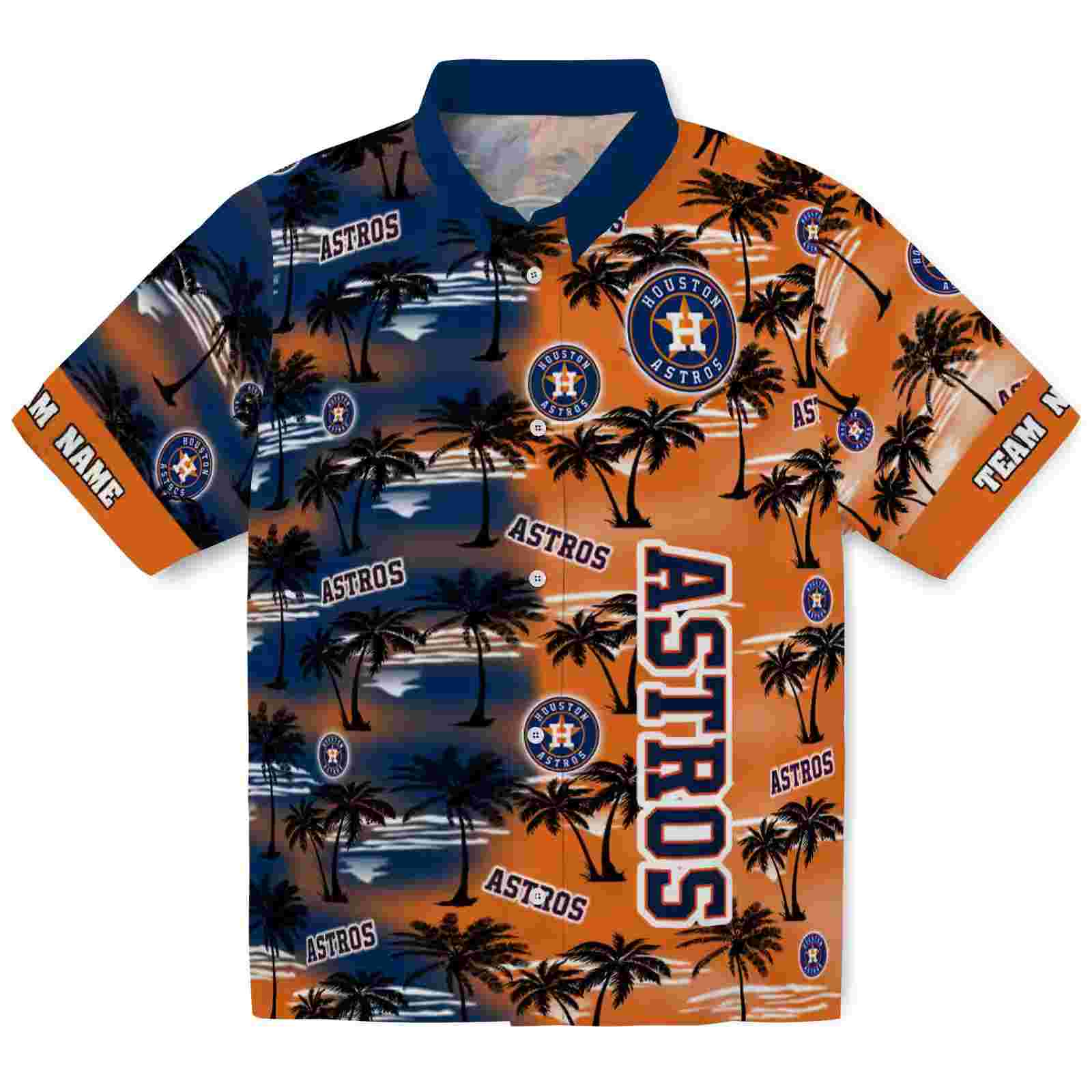 customized houston astros palm silhouettes blue hawaiian shirt best selling