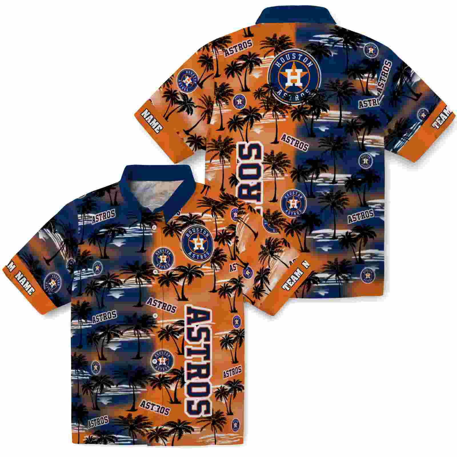 customized houston astros palm silhouettes blue hawaiian shirt high quality