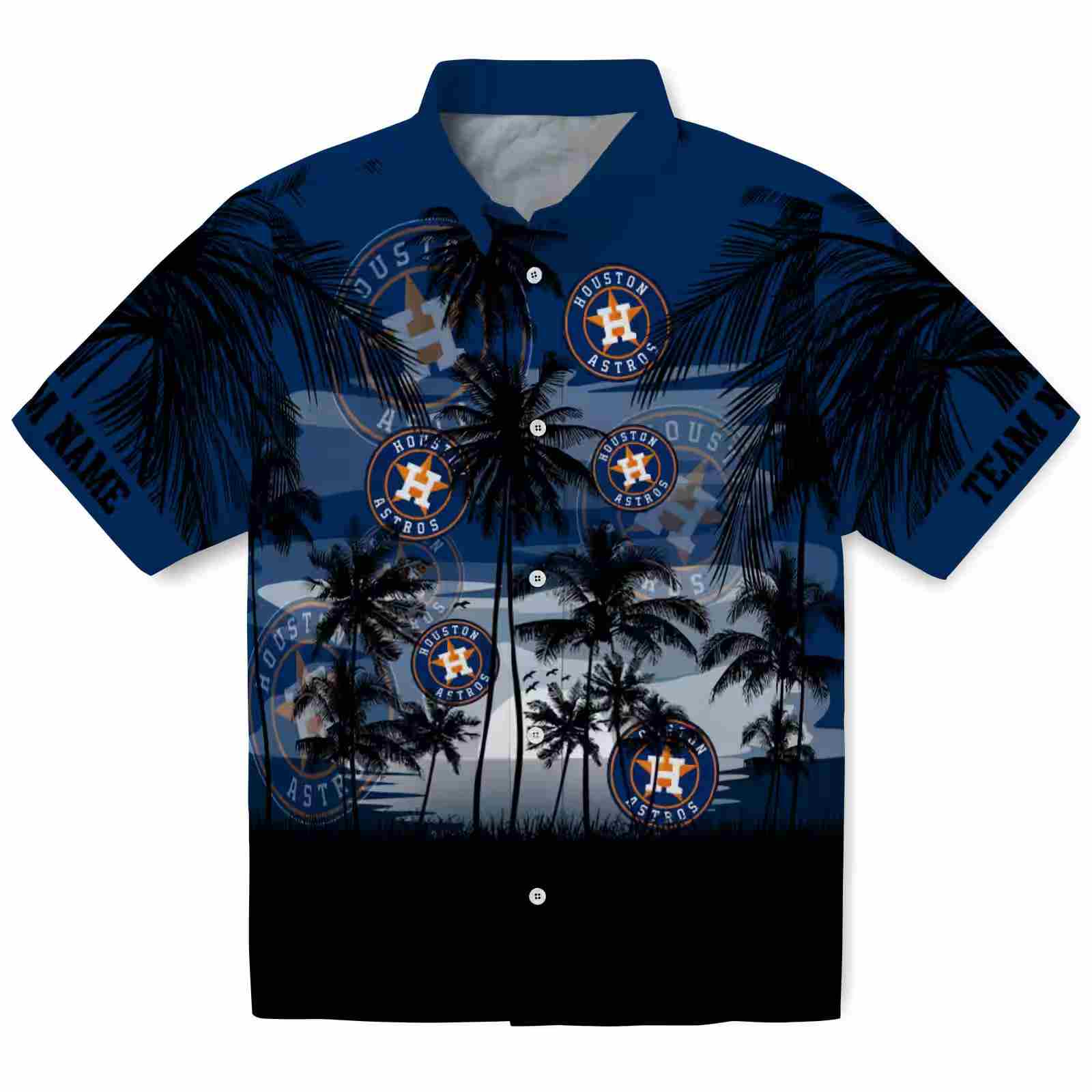 Customized Houston Astros Sunset Scene Blue Black Hawaiian Shirt