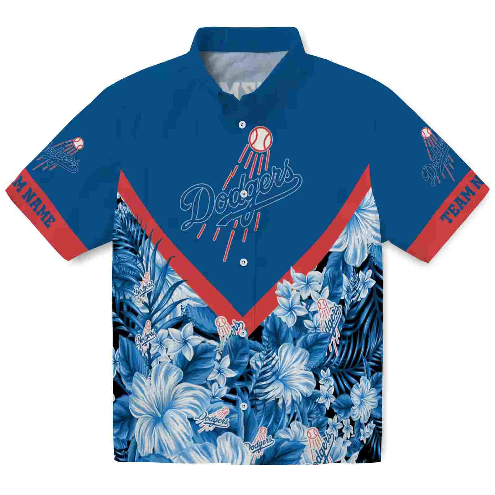 Customized Los Angeles Dodgers Floral Chevron Blue Hawaiian Shirt