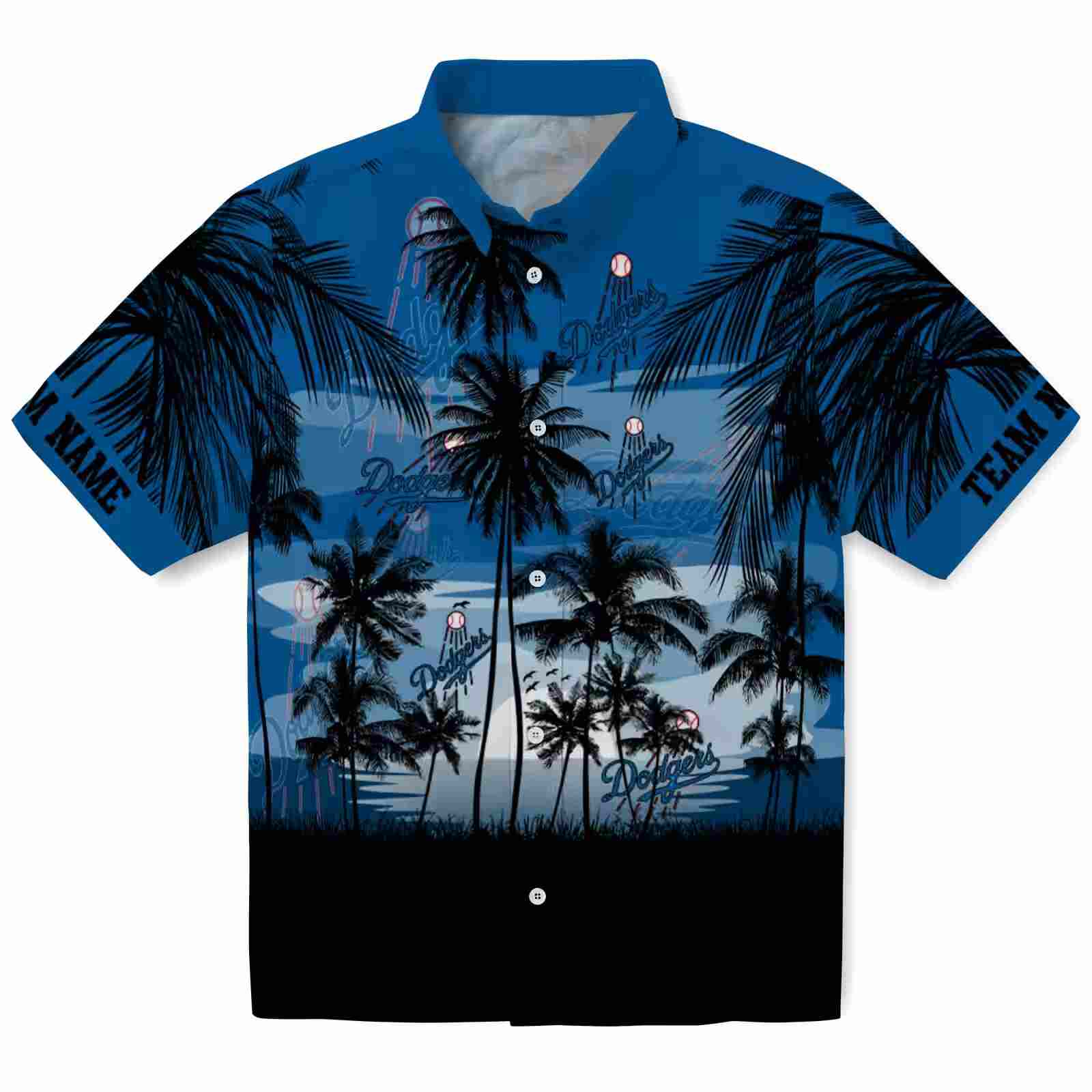 Customized Los Angeles Dodgers Sunset Scene Blue Black Hawaiian Shirt