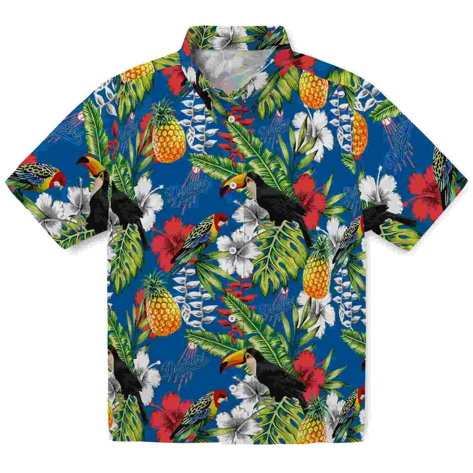 Customized Los Angeles Dodgers Tropical Toucan Blue Green Hawaiian Shirt