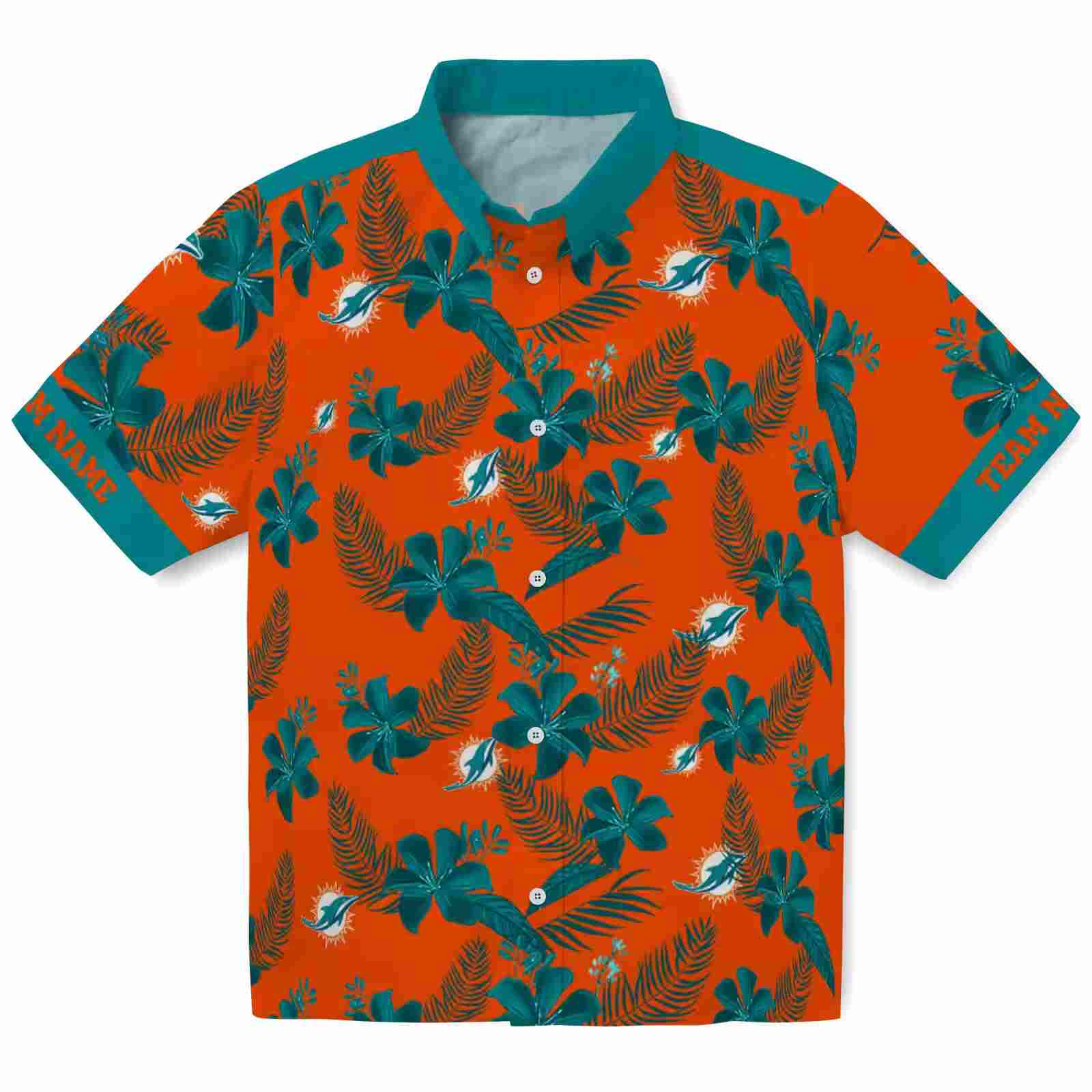 Customized Miami Dolphins Botanical Print Orange Hawaiian Shirt