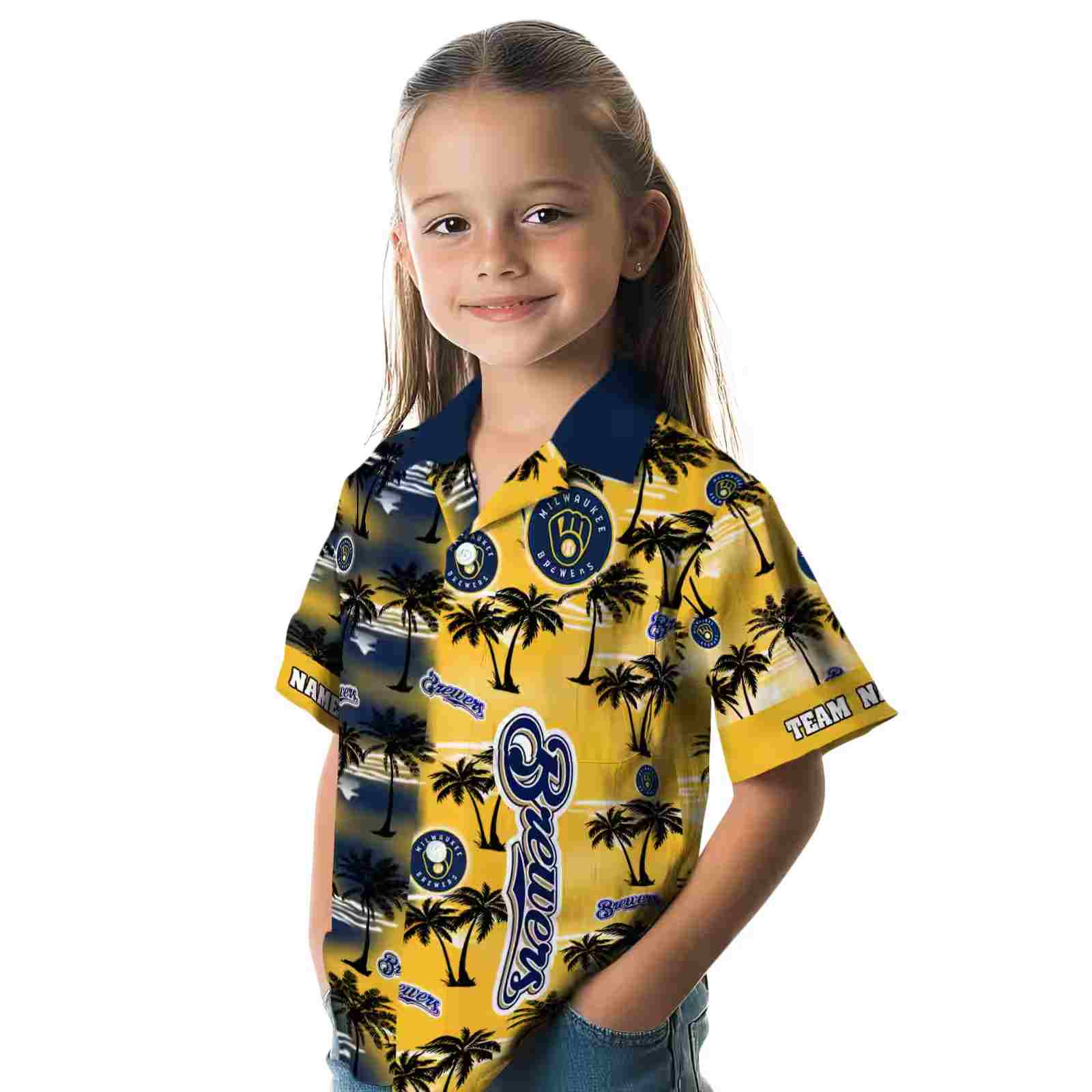 customized milwaukee brewers palm silhouettes navy blue hawaiian shirt premium grade