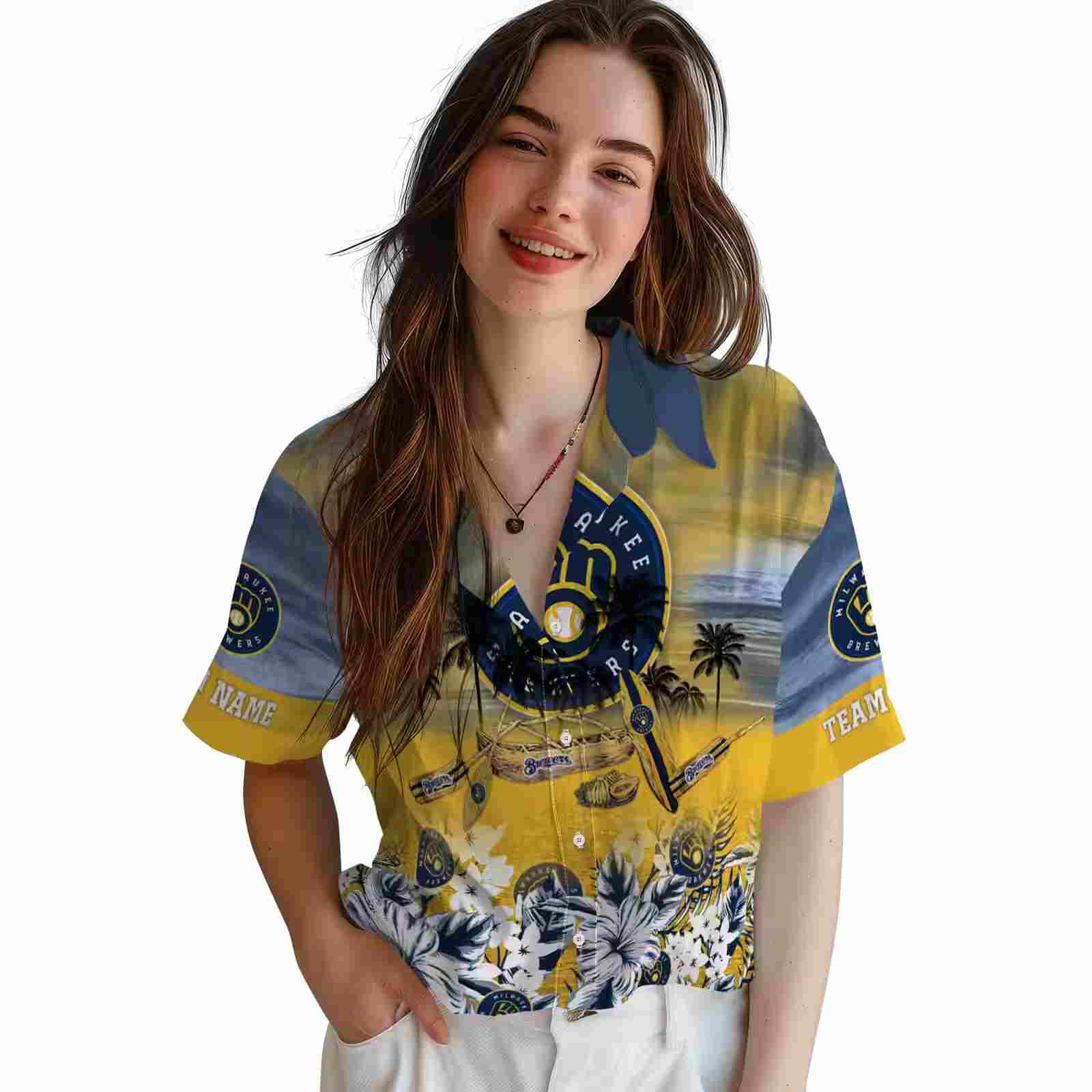 customized milwaukee brewers tropical canoe navy blue hawaiian shirt latest model